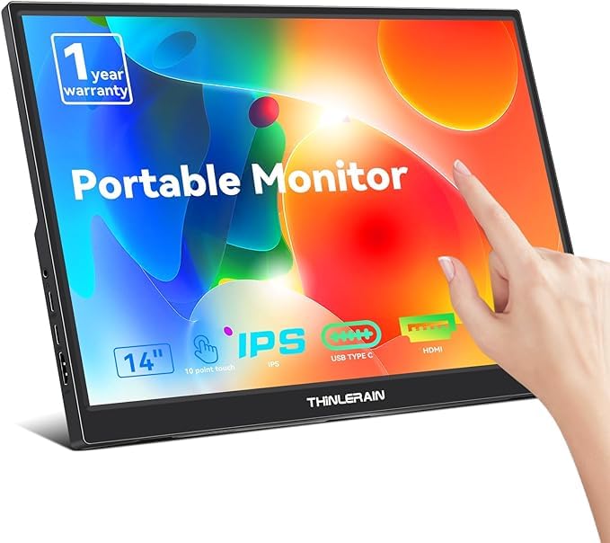 14 Inch 1920x1200 IPS Touchscreen Monitor - Portable USB-C Laptop Display with HDR, Dual Speakers & Built-in Stand | Perfect for Remote Work, Gaming & Travel