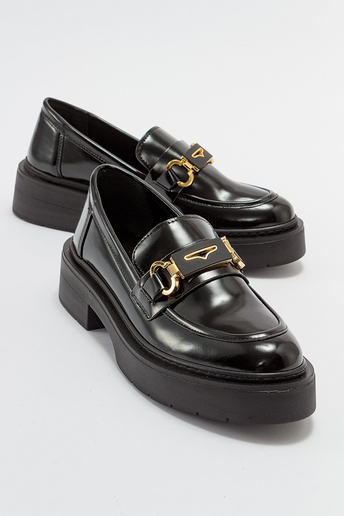 Simone Black Patent Bit Platform Loafers for Women - Stylish & Comfortable Dress Shoes for Work, Office & Formal Occasions