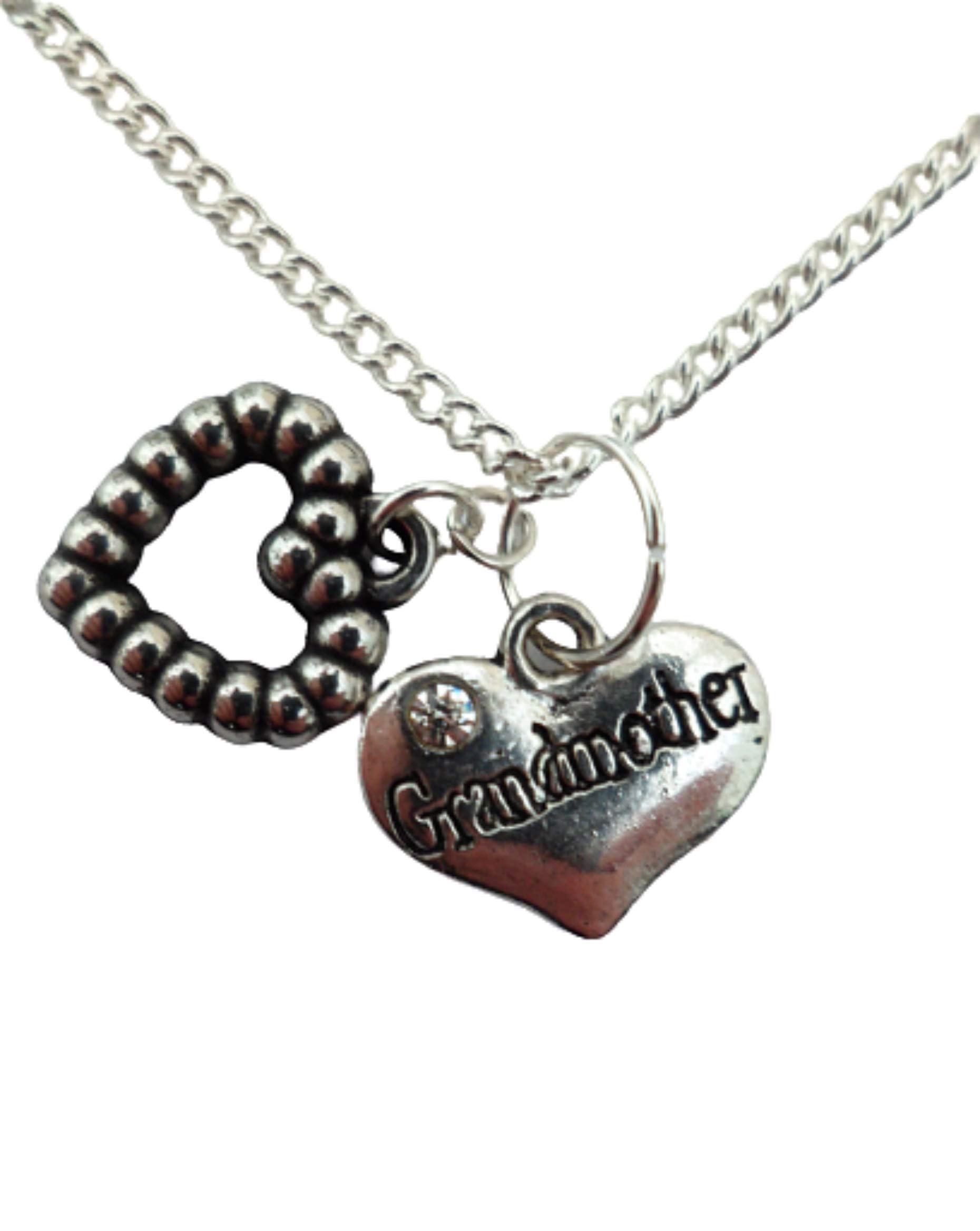 Sterling Silver Plated Heart Charm Necklace for Grandmother - Elegant Beaded Pendant Jewelry Gift for Mom, Grandma, Birthday, Anniversary (Ideal for Special Occasions & Everyday Wear)