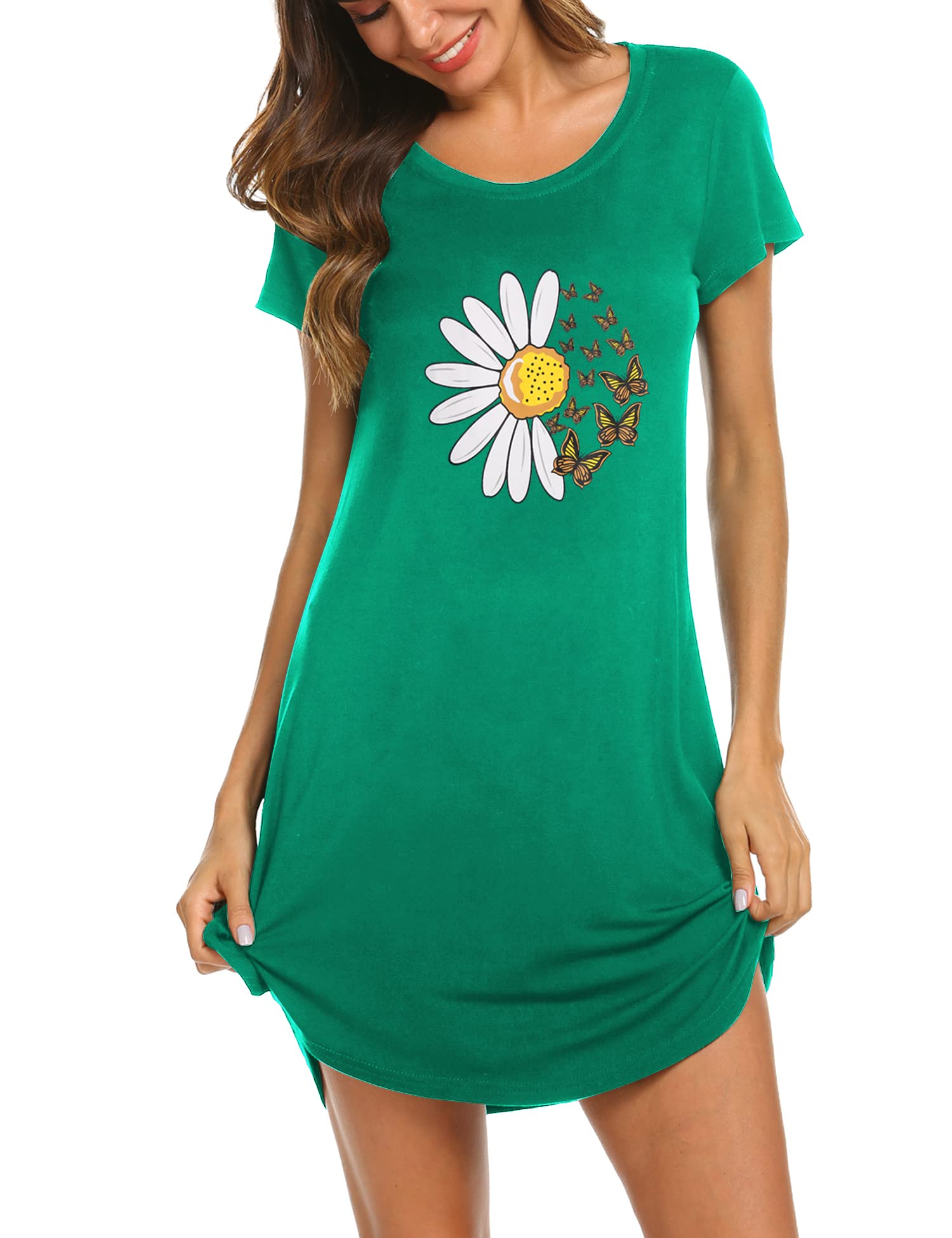 Hotouch Women's Cute Printed Nightshirts - Soft Round Neck Short Sleeve Sleepwear for Women, XS-XXL - Perfect for Lounging, Sleepovers & Cozy Nights at Home