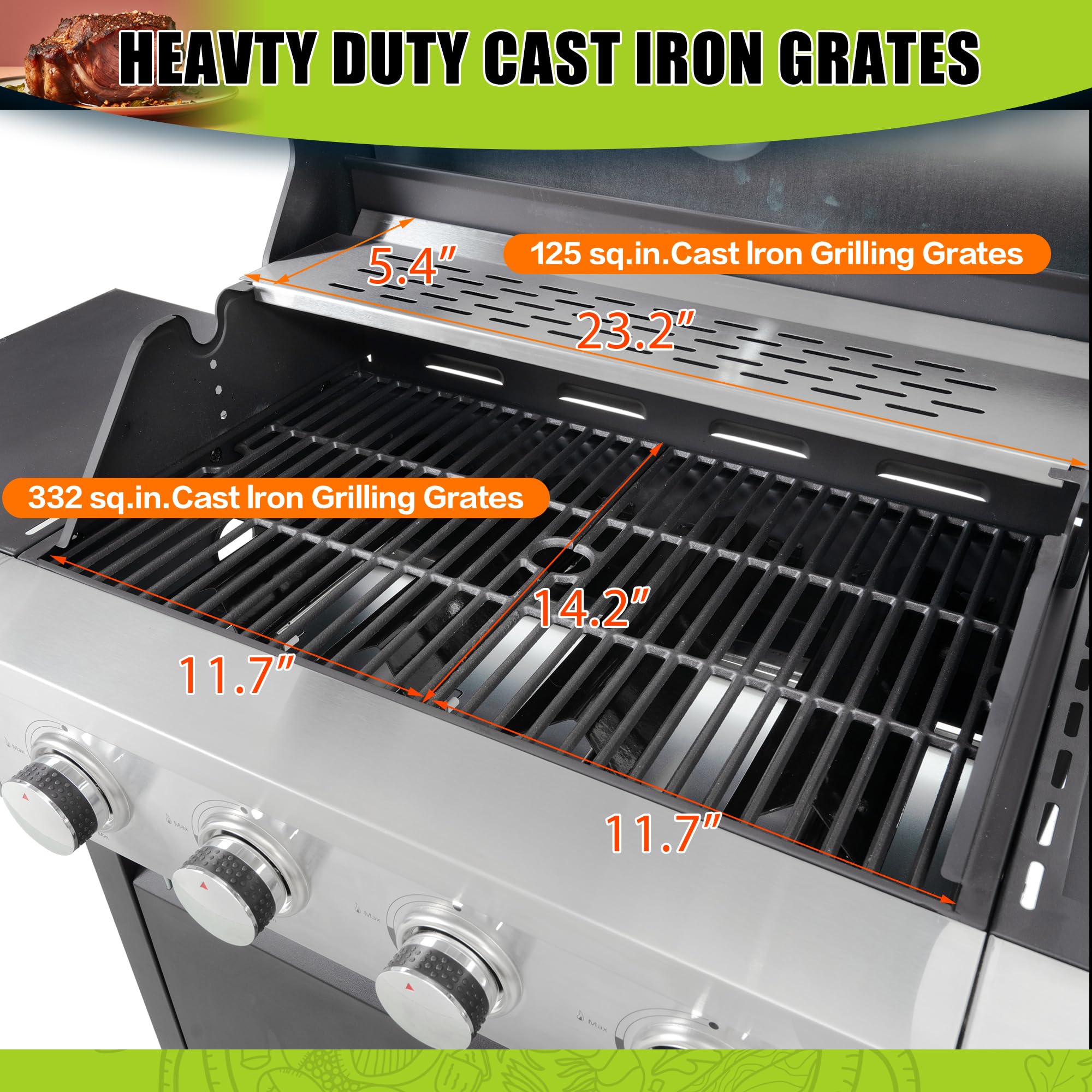 4 Burner Outdoor Propane Gas Grill with Side Burner & Built-in Thermometer - Stainless Steel BBQ Grill with Wheels for Backyard, Patio, Camping & Tailgating - Perfect for Family Gatherings, Outdoor Cooking & Grilling Parties
