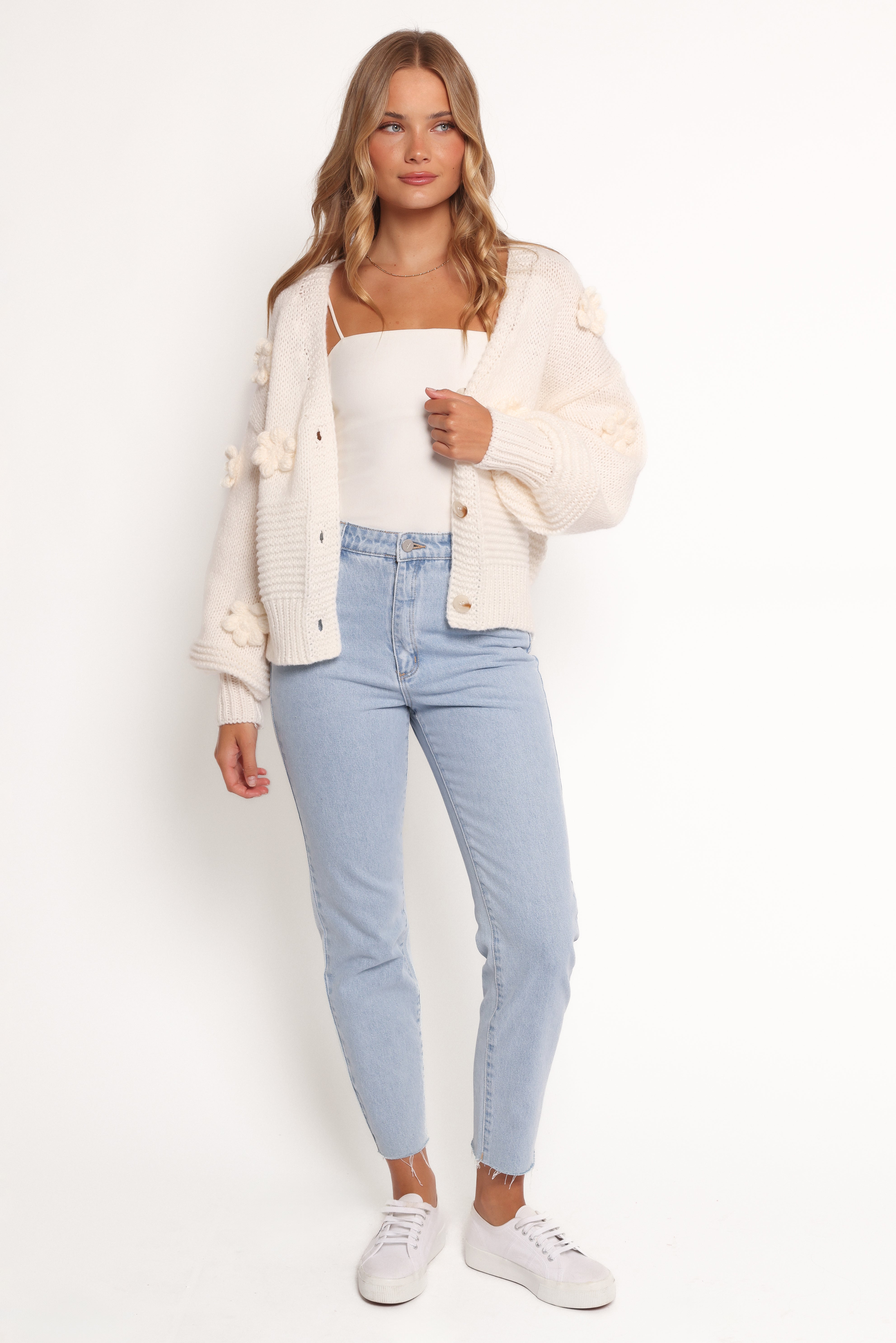 Harlee Flower Cardigan Women's Lace Knit Cardigan Sweater - White Boho Chic Open Front Cover Up for Spring/Summer, Perfect for Beach, Date Night & Casual Outings