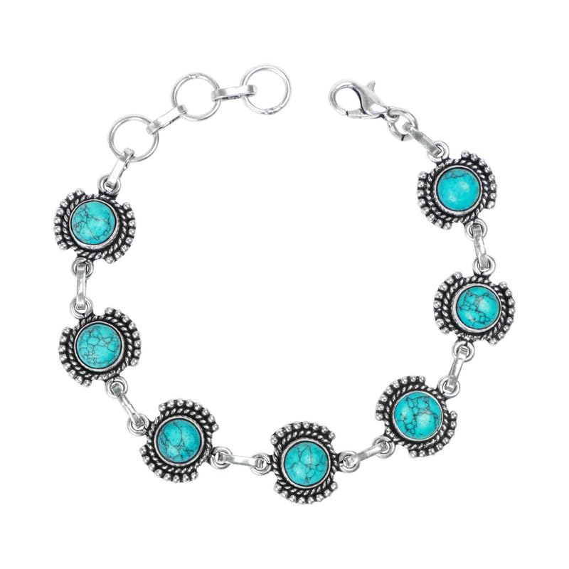 Turquoise Stone Adjustable Bracelet for Women - Silver Overlay Gemstone Link Bracelet Handmade Jewelry | Anniversary Gift, Birthday Present for Her | Perfect for Boho Style, Casual Wear & Special Occasions