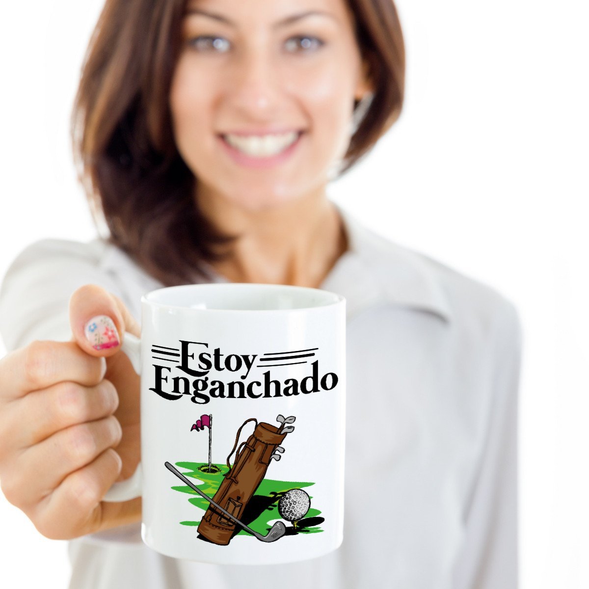 Spanish Estoy Enganchado Golf Dinnerware Set - 15oz White Coffee & Tea Mug Cup - Perfect for Golf Lovers, Home Decor, and Gift Giving