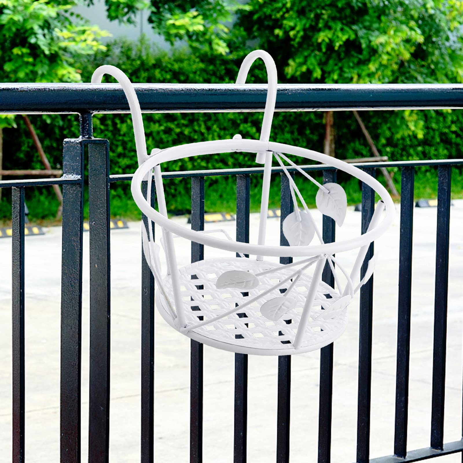 2 Pack Hanging Railing Flower Pot Basket Holder - Durable Iron Art Planter Stand for Balcony, Patio & Garden - Over The Rail Metal Fence Pot Container for Indoor/Outdoor Decor (Perfect for Small Spaces, Vertical Gardens & Urban Gardening)