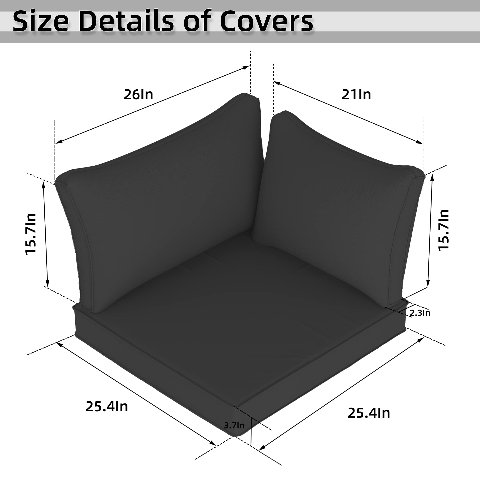 11-Piece Outdoor Cushion Covers Set - Waterproof Patio Furniture Replacement Covers for Sofa, Chair & Pillow - Durable UV-Resistant Fabric - Perfect for Backyard, Deck, Poolside (Black)