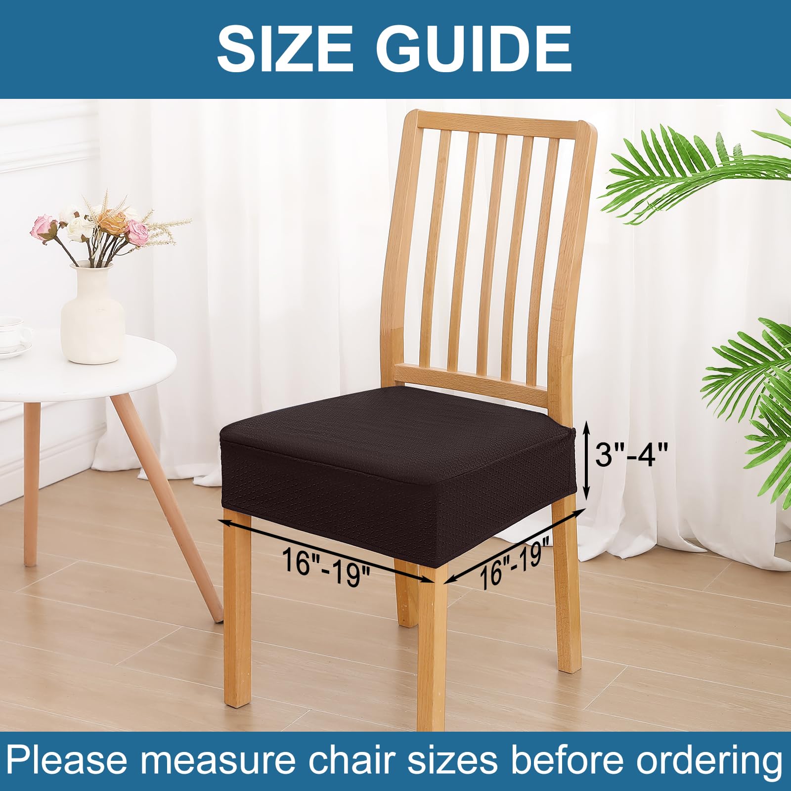 Smiry Waterproof Dining Room Chair Covers Set of 6 - Stretch Jacquard Washable Seat Slipcovers Protector (Brown, No Rear Covers) | Perfect for Family Meals, Dinner Parties & Home Decor Protection