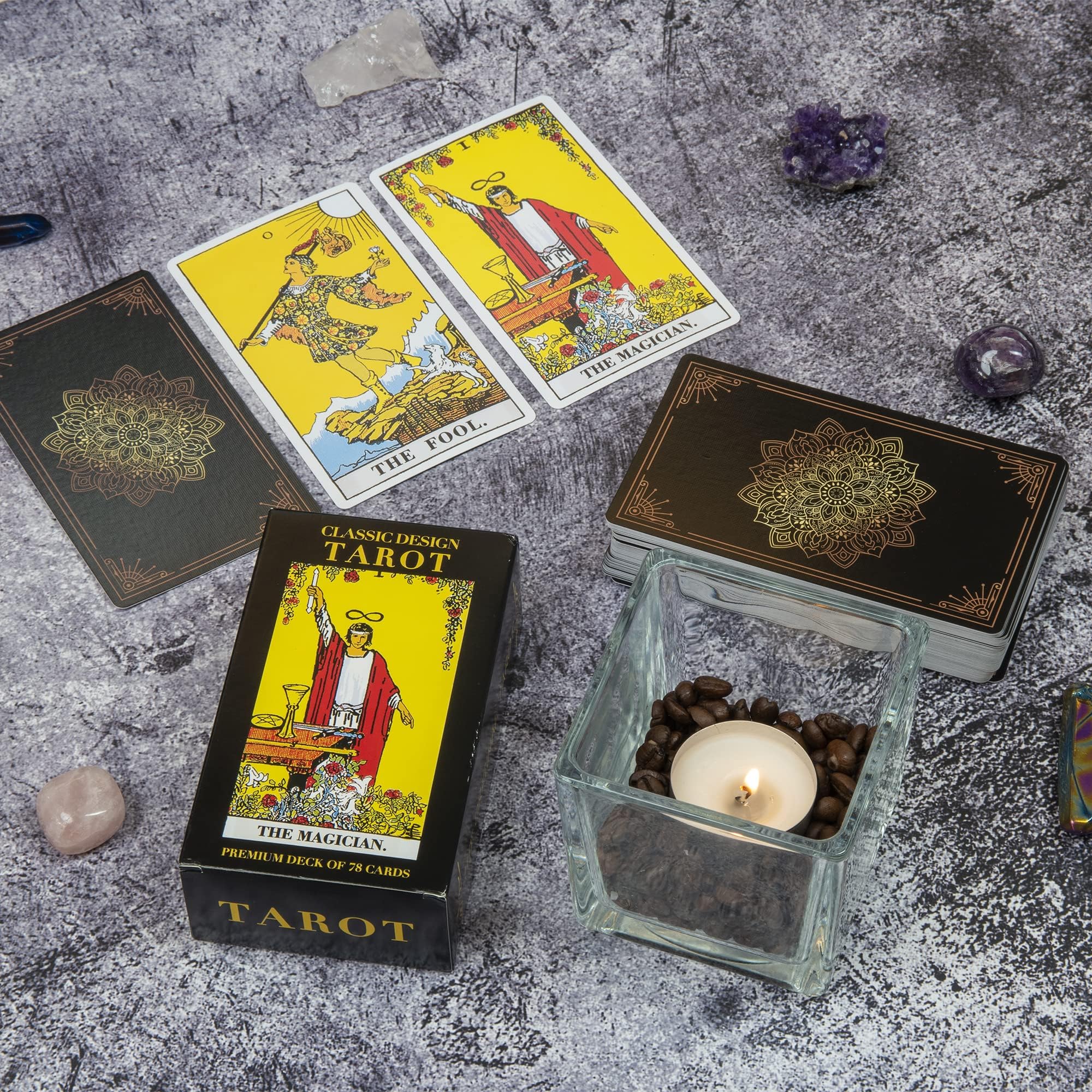 SMOONNF 78-Card Classic Tarot Deck with Guidebook - Beginner Fortune Telling Cards for Divination, Meditation & Spiritual Growth | Durable Black Tarot Set for Home, Parties & Gift Giving