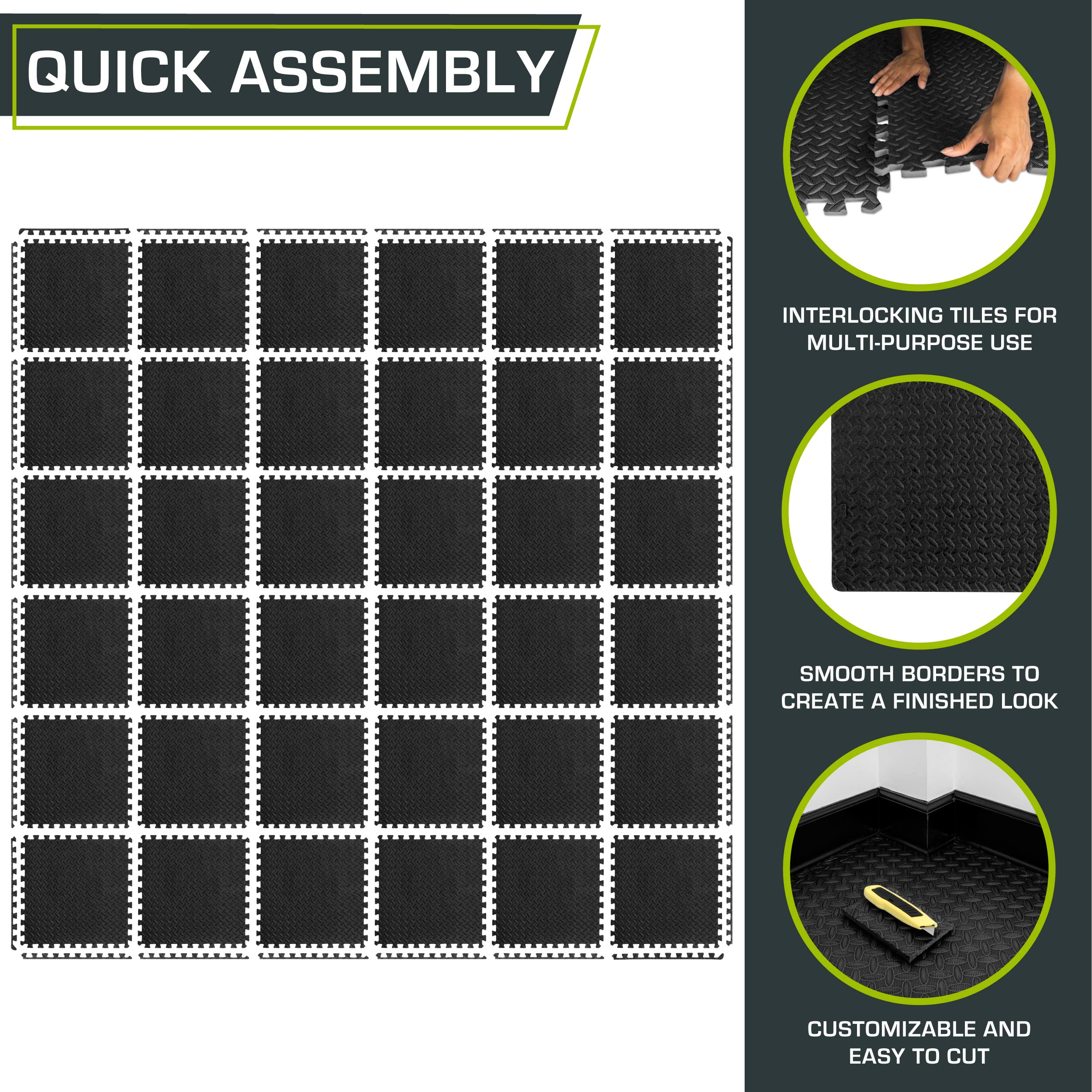 ProsourceFit 1/2 Inch EVA Interlocking Foam Floor Tiles - 24