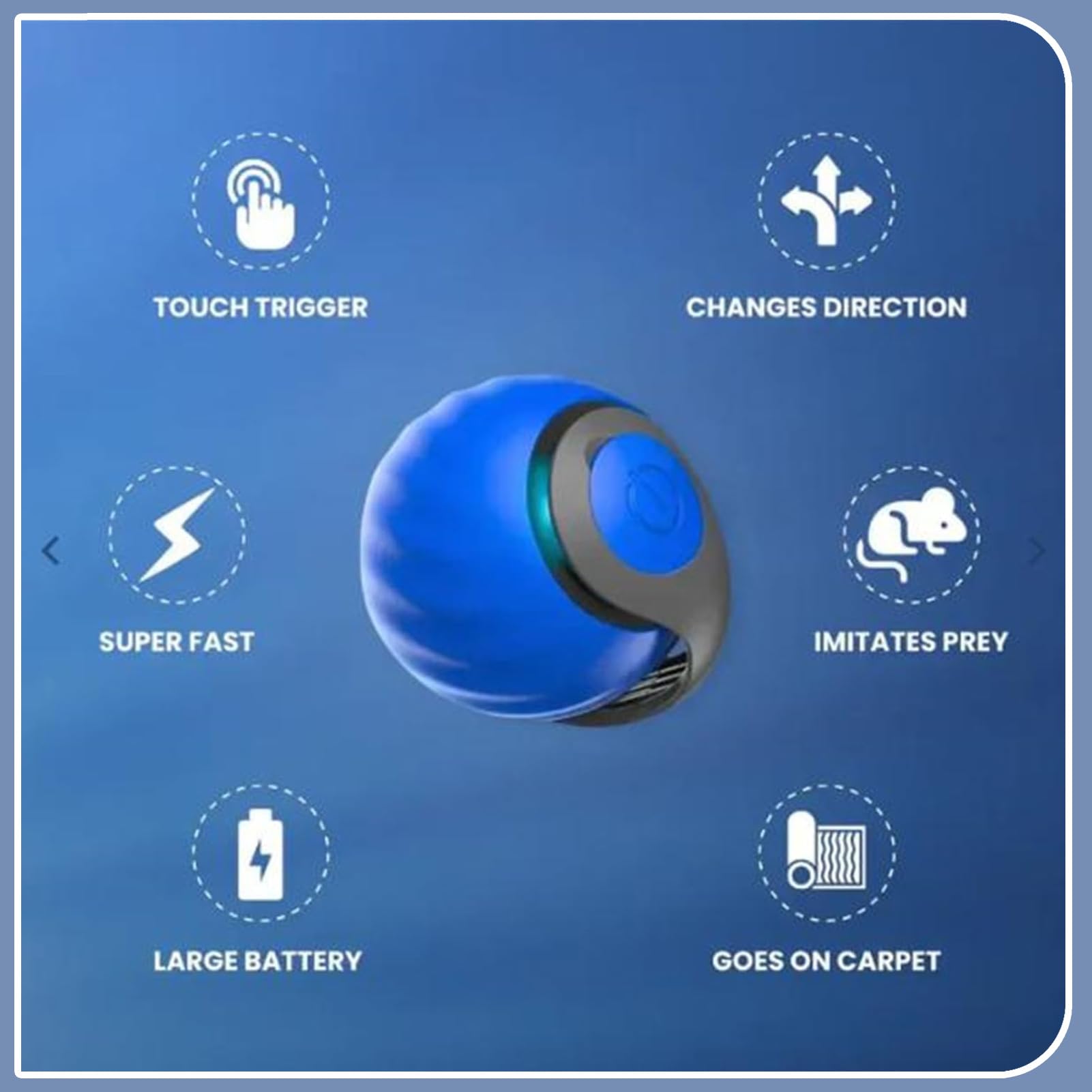 Speedy Tail 2.0 Interactive Cat Toy - Automatic Moving USB Rechargeable Smart Ball with Two Speed Settings & Replacement Tail (Blue) - Perfect for Indoor Cats Playtime & Exercise