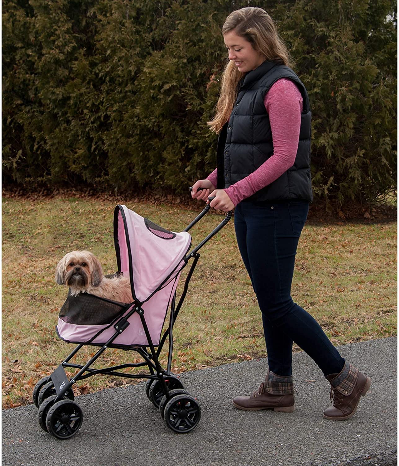Pet Gear Travel Lite Plus Stroller - Compact & Easy Fold Pet Carrier for Small Dogs & Cats Up to 15 lbs | No Assembly Required with Large Wheels | Perfect for Vet Visits, Travel & Outdoor Adventures (3 Color Options)