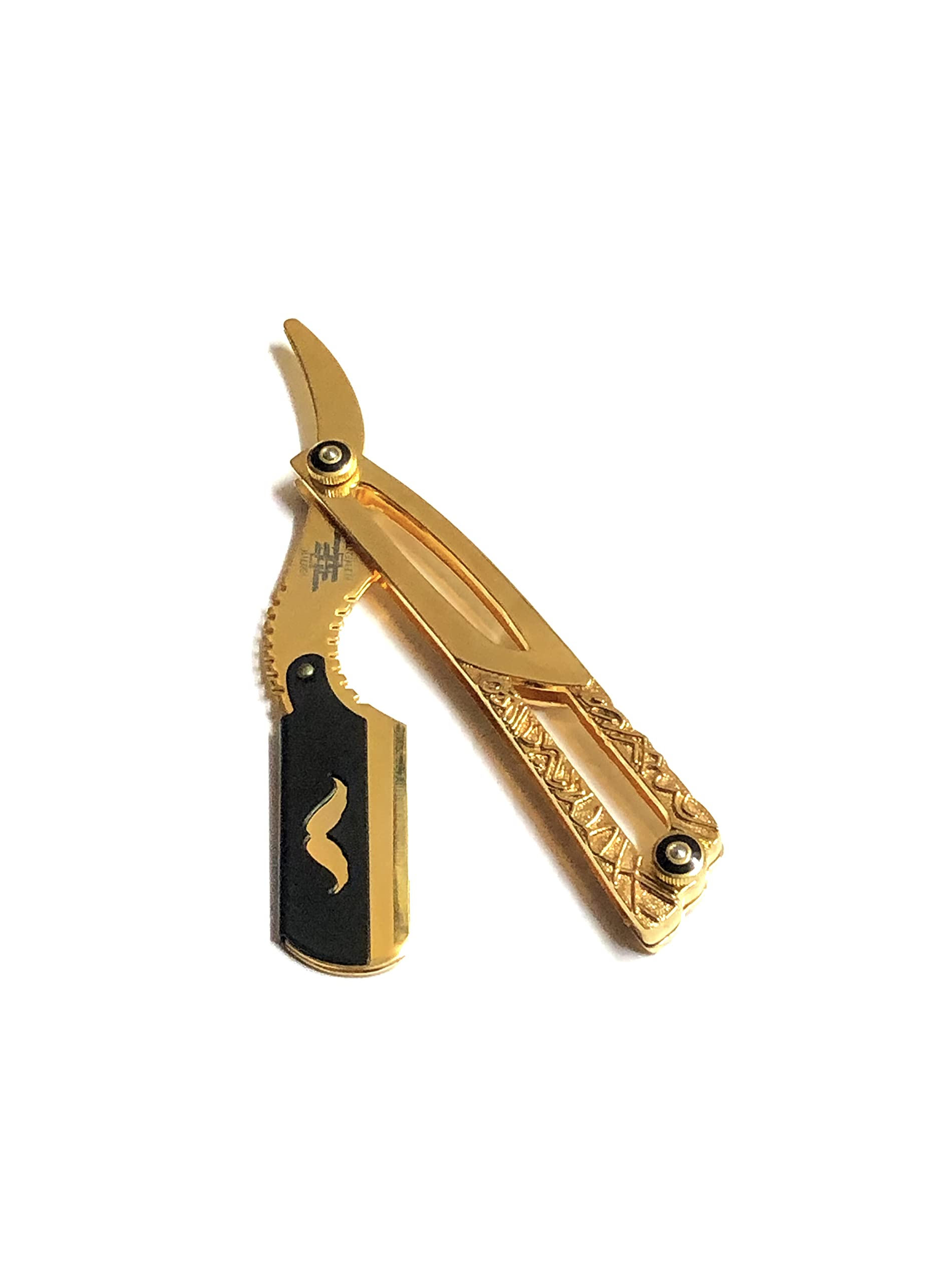 Premium Black & Gold Straight Edge Razor - Professional & Personal Shaving Tool with Double/Single Edge Blade Holder - Perfect for Barbershops, Home Grooming & Travel Shaving Kits