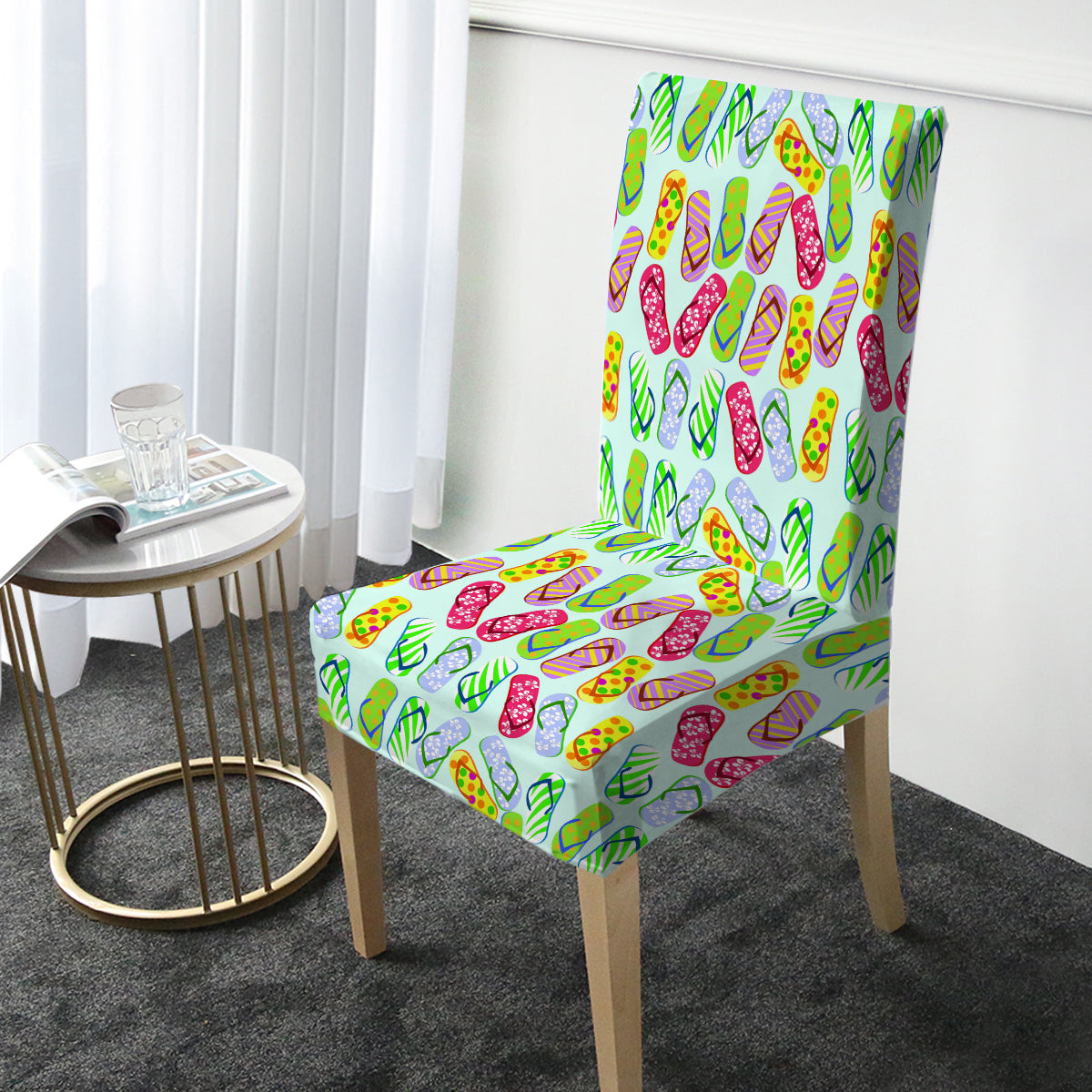 Flip Flop Kinda Girl Chair Cover - Waterproof Stretchable Slipcovers for Outdoor Patio, Dining Room & Office Chairs - Perfect for Home Decor & Party Use