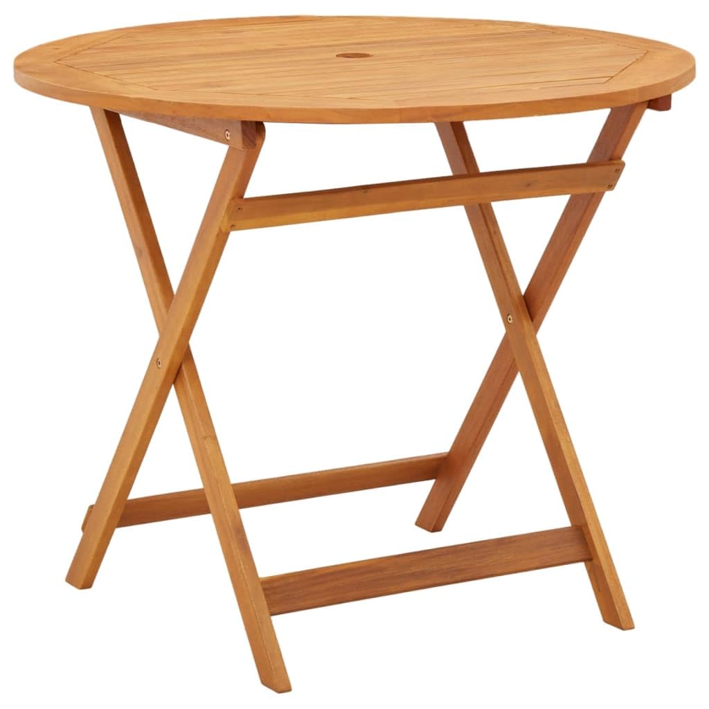 vidaXL Brown Solid Eucalyptus Wood Folding Patio Dining Table with Umbrella Hole - 35.4