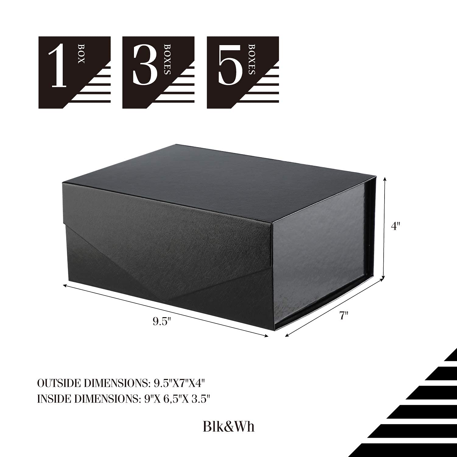 BLK&WH 9x6.5x3.8 Inches Magnetic Closure Gift Box - Glossy Black with Grass Texture - Collapsible Packaging for Groomsmen, Wedding Favors, Jewelry & Luxury Gifts - Perfect for Birthdays, Anniversaries & Corporate Events