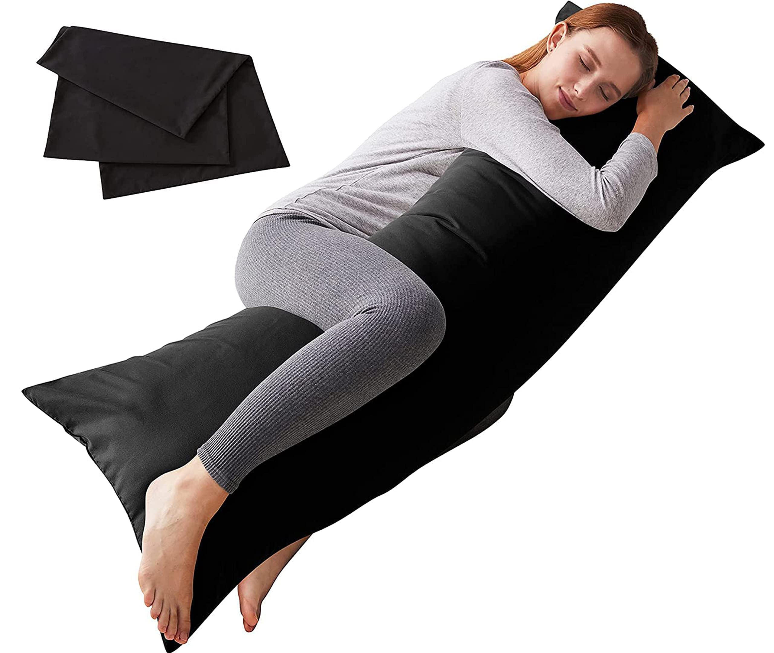 ELNIDO QUEEN Body Pillow with Pillowcase - 20x54 Inches Soft Long Bed Pillow for Adults - Breathable Full Body Support Pillow for Side Sleepers, Pregnancy, Back Pain Relief - Black (Home & Office Use)