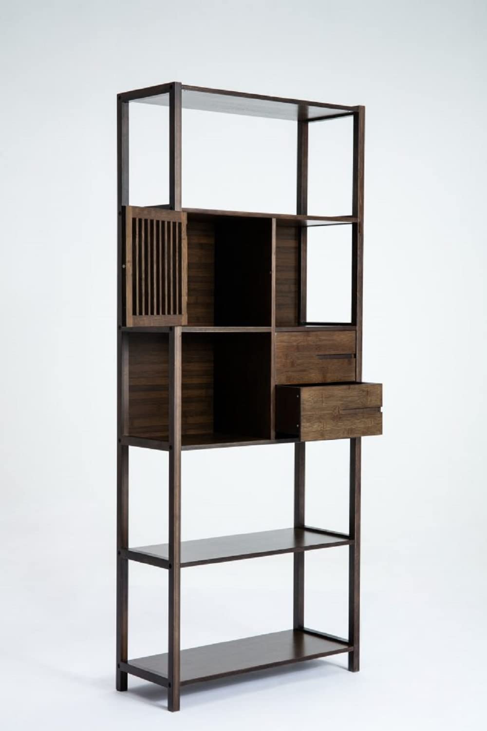 Selma Bamboo Bookcase - Left Facing Spindle Cabinet in Cappuccino Finish | Modern Storage Shelf for Living Room, Bedroom & Office | Eco-Friendly Furniture for Home Decor