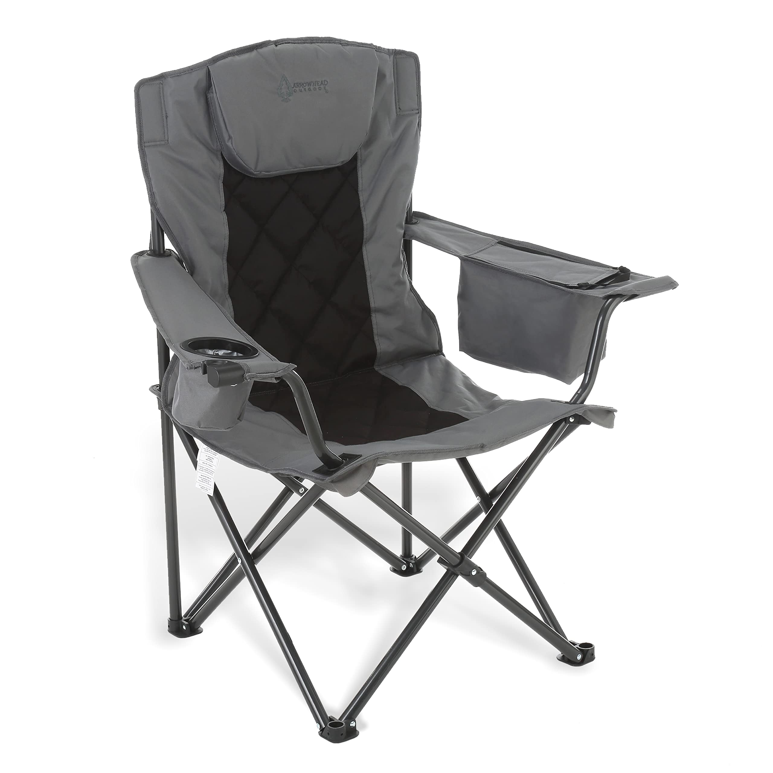 ARROWHEAD OUTDOOR Heavy-Duty Portable Folding Camping Quad Chair with 6-Can Cooler, Cup & Wine Glass Holders, Padded Armrests, Headrest & Seat, Supports up to 450lbs, Includes Carrying Bag, USA-Based Support – Perfect for Camping, Tailgating, and Outdoor Events