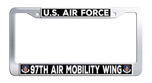 US Air Force 97th Air Mobility Wing Stainless Steel License Plate Frame - Durable Car License Plate Holder for Military Enthusiasts & Veterans - Perfect for Cars, Trucks & Motorcycles