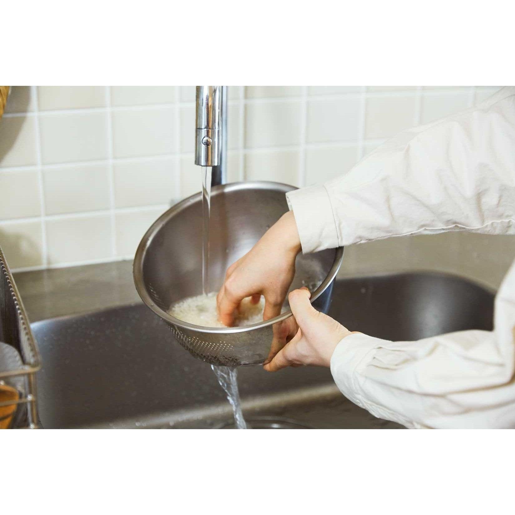 Maruefu 3-Way Stainless Steel Rice Washing Bowl with Strainer - Perfect for Washing, Draining & Storing Rice - Ideal for Asian Cooking & Meal Prep