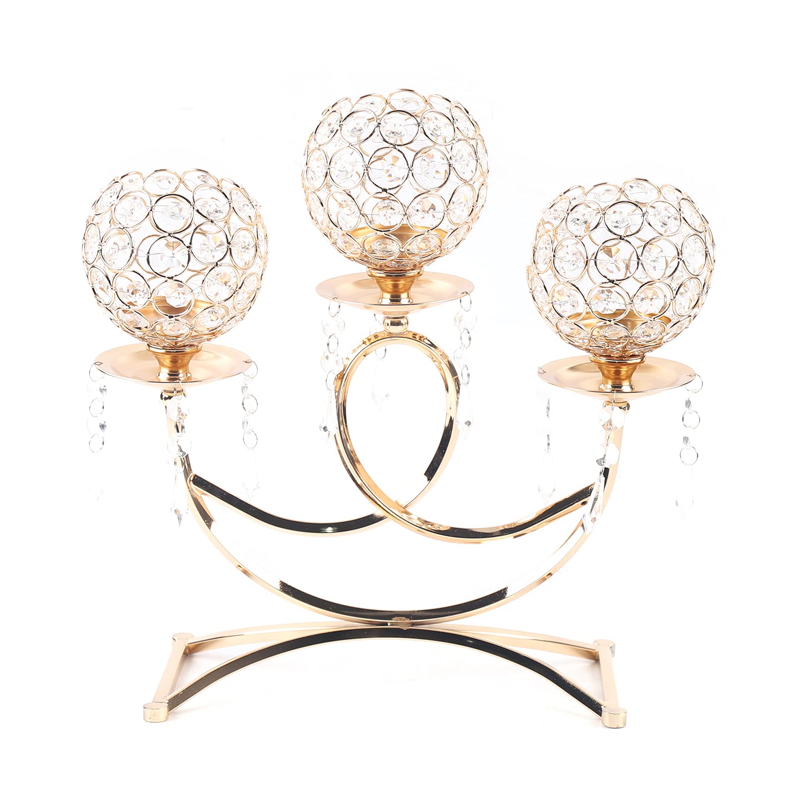 3 Arms Golden Crystal Candle Holder - Elegant Votive Candle Stand for Wedding Banquet, Dinner Table, Fireplace & Halloween Decor - Perfect Centerpiece for Romantic Tea Light Candles & Holiday Gift Giving