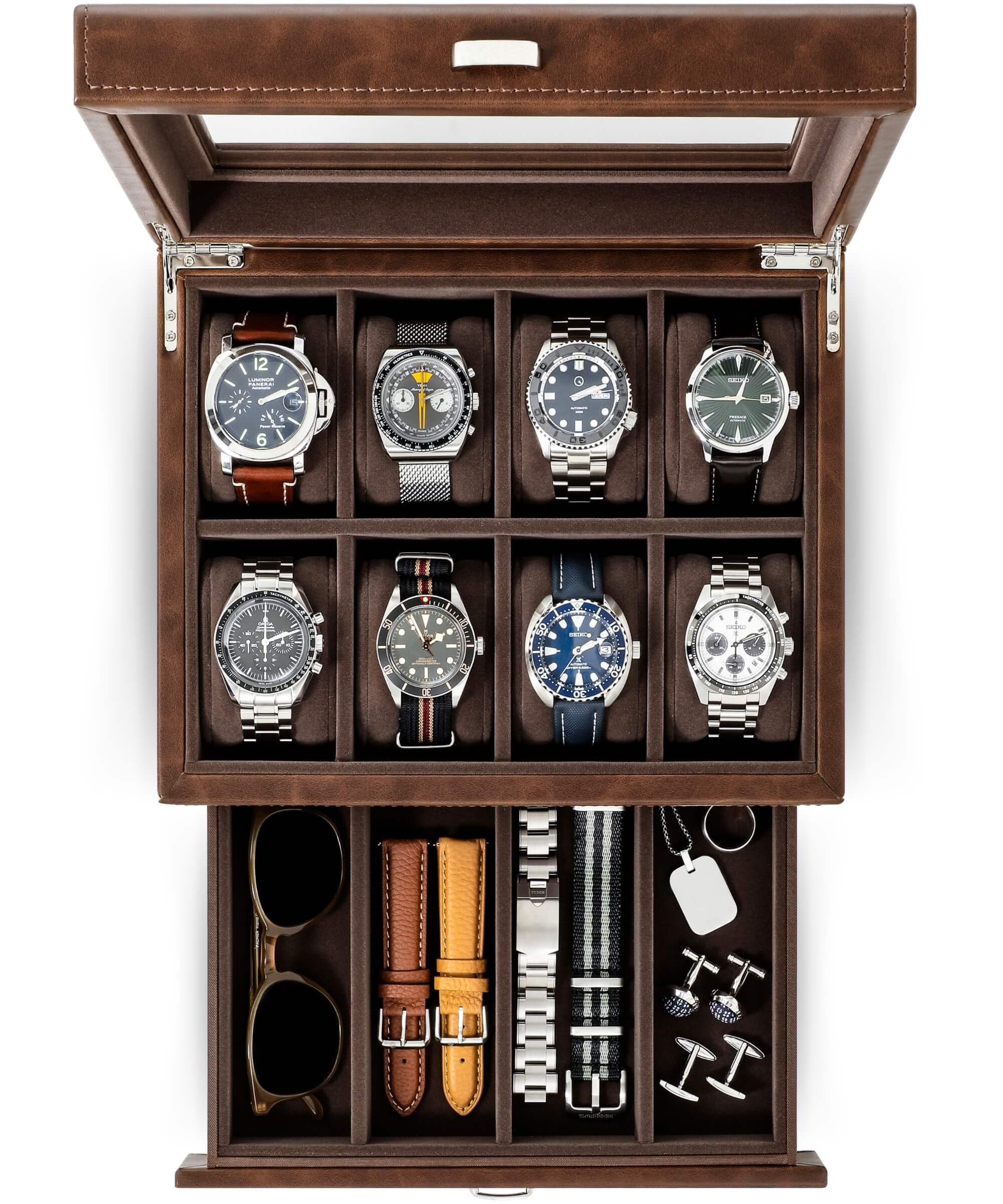 Premium 8-Slot Watch Box with Drawer - Luxury Watch Storage for Men | Perfect for Travel & Display