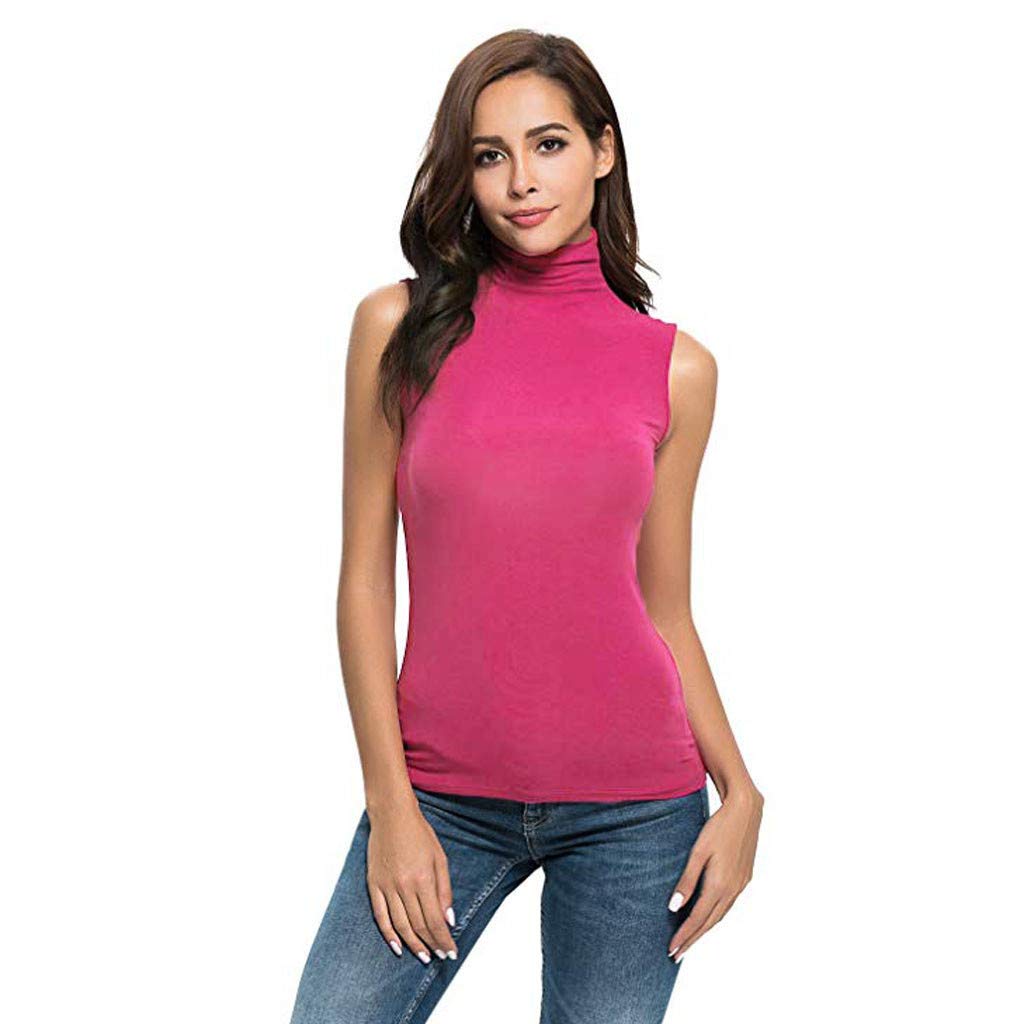 Sexy Sleeveless Slim Fit Turtleneck Tops for Women - Stretchy Solid Color Tight T-Shirts - Summer Casual Basic Blouse for Date Night, Office Wear & Everyday Outfits