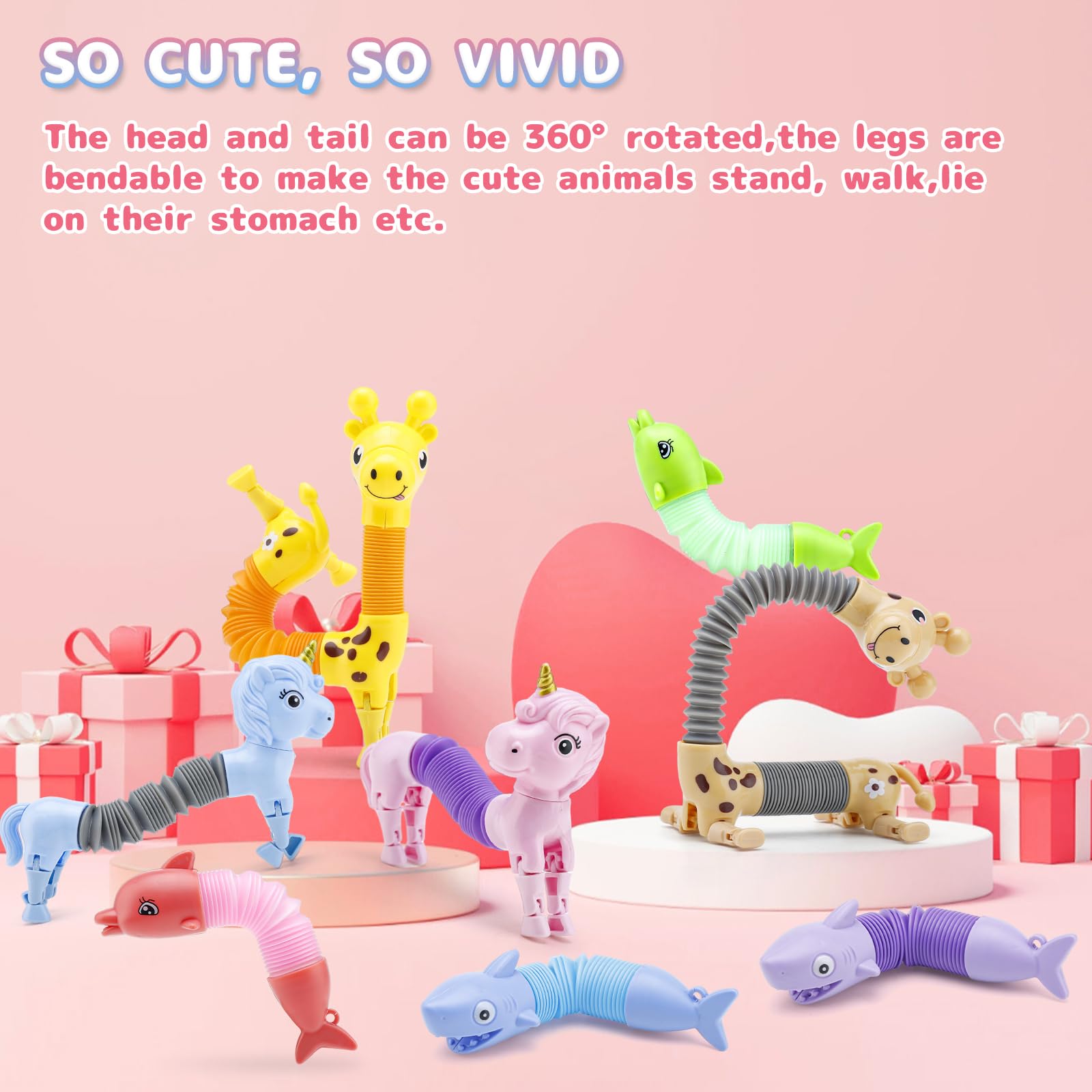 8Pcs Animal Pop Tubes Fidget Toys for Kids 3-8 - Sensory Toys, Autism Stress Relief, Easter Basket Stuffers, Party Favors & Classroom Prizes - Fun Birthday Gifts & Piñata Fillers for Toddlers and Preschoolers - Perfect for Home, School and Travel Use
