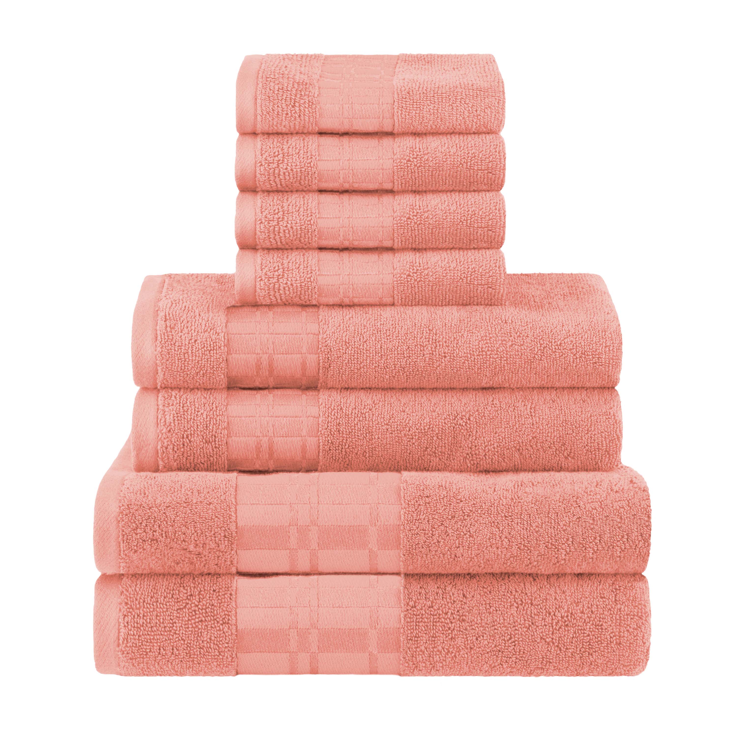 Larissa Cotton Geometric Embroidered Border 8-Piece Towel Set | Soft Bath & Beach Towels for Spa, Pool & Home Decor