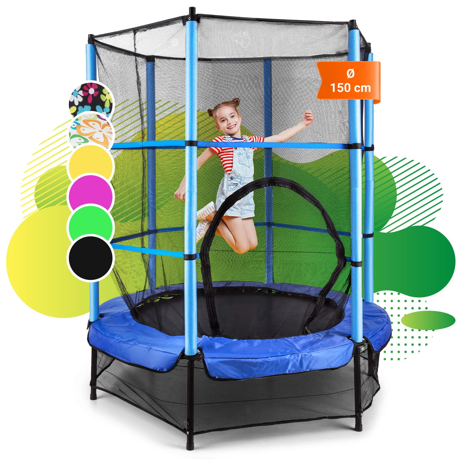 **Klarfit Kids Trampoline with Safety Net - Indoor/Outdoor Bounce Mat, Non-Slip Surface, 160cm - Ideal for Ages 3-6 Years - Perfect for Backyard Play, Birthday Parties & Active Family Fun**