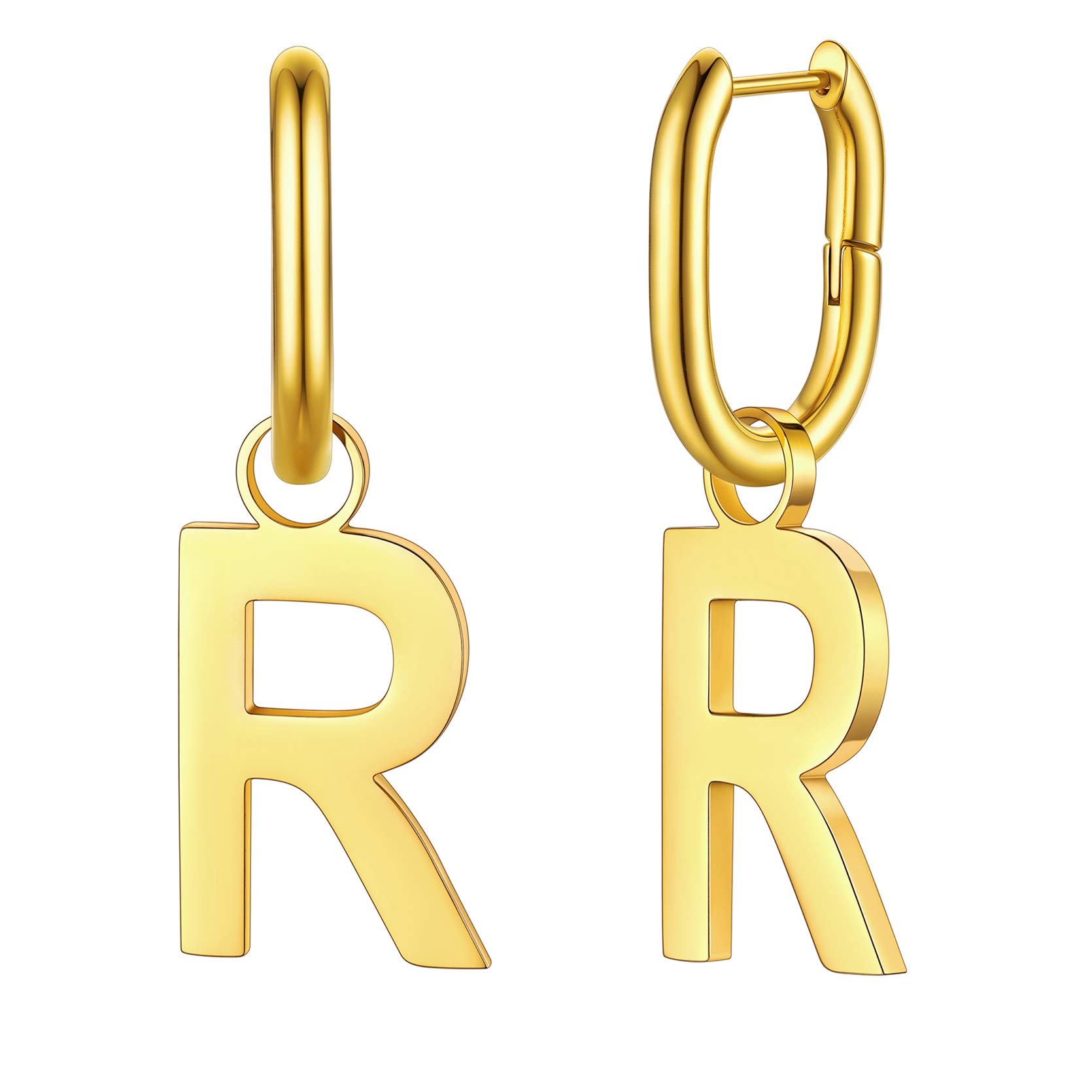 GoldChic Women's Stainless Steel Initial Letter U-Shape Hoop Drop Earrings - Personalized Alphabet Statement Jewelry for Everyday Wear & Special Occasions