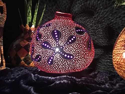 Handmade Boho Gourd Lamp - Purple Decorative Night Light for Living Room, Bedroom | Unique Christmas, Birthday, Anniversary Gift for Him, Her | Perfect for Cozy Evenings, Meditation Spaces & Bohemian Home Decor