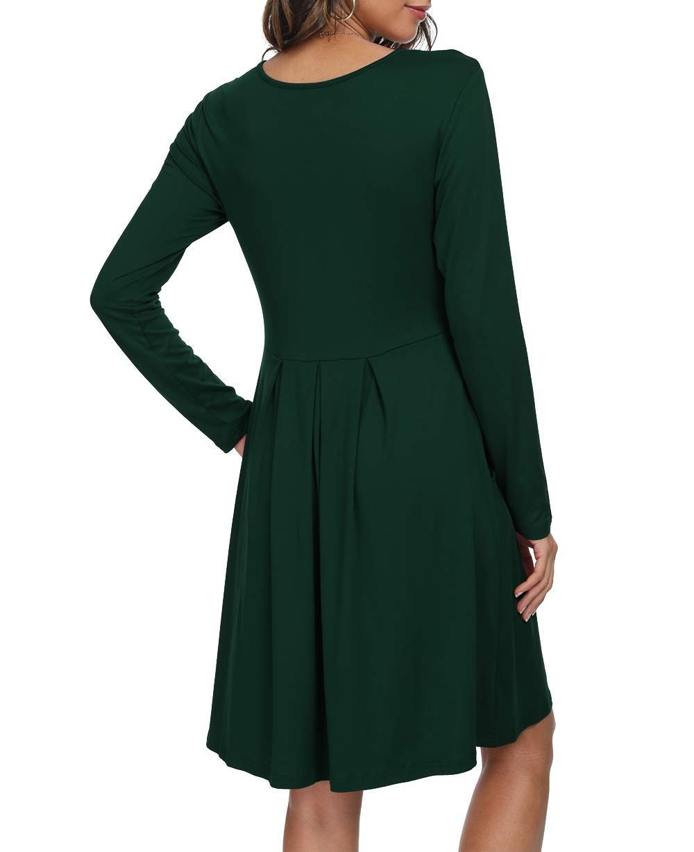 DouBCQ Women's Casual Long Sleeve Flowy Pleated Dress with Pockets - Elegant Fall Midi Dress for Work, Office & Date Night Outfits
