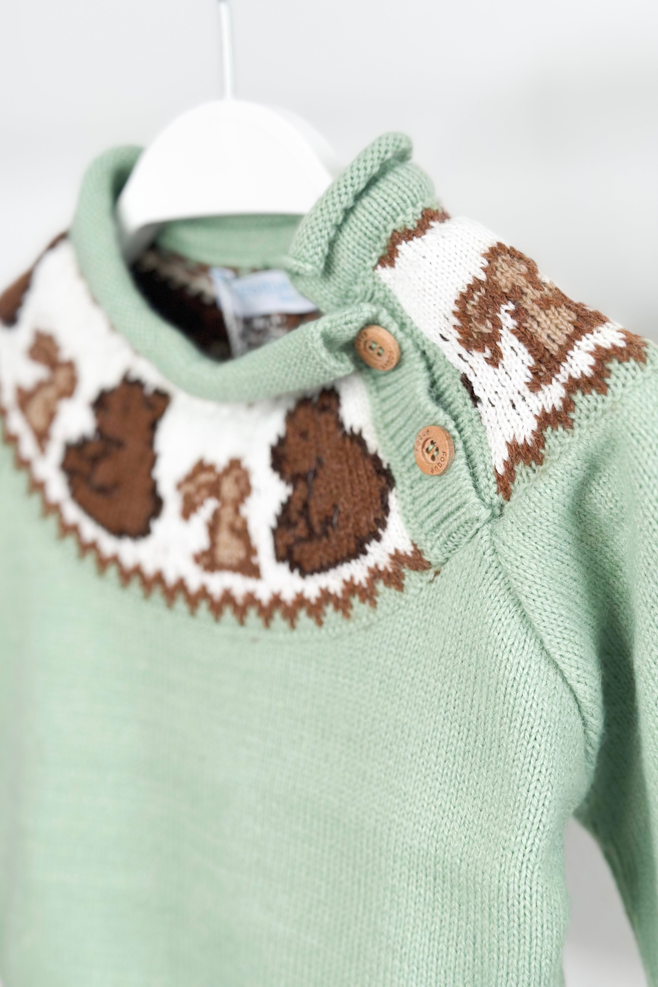 Stevie Sage Green Knit Bear Jumper - Cozy Cute Teddy Bear Sweater for Women & Girls | Perfect for Fall Winter Outfits, Christmas Gifts & Casual Wear