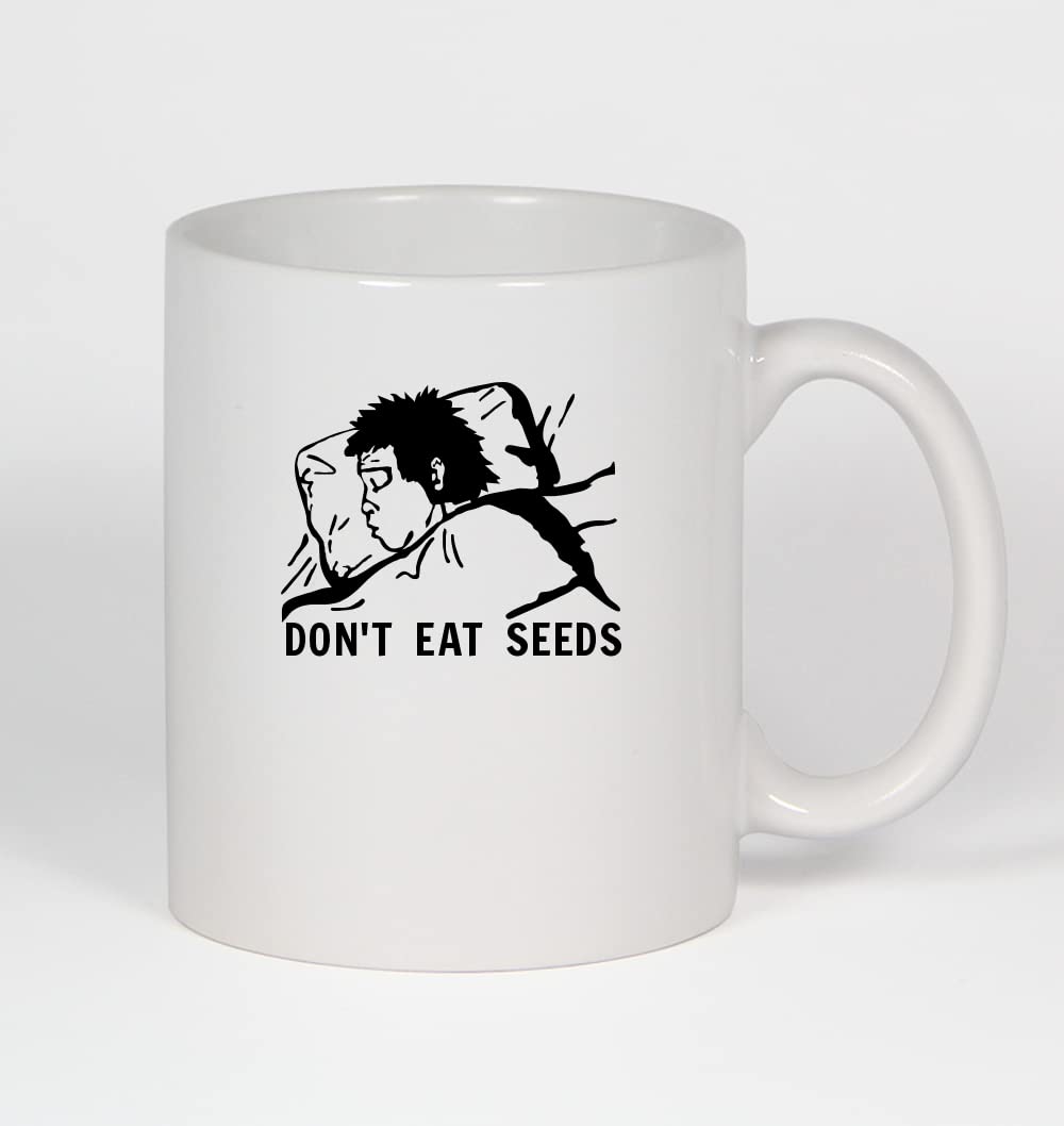 Anime Q Ceramic Coffee Mug - 11oz White with Fun 'Don't Eat Seeds' Design - Perfect for Tea, Hot Chocolate & Office Use