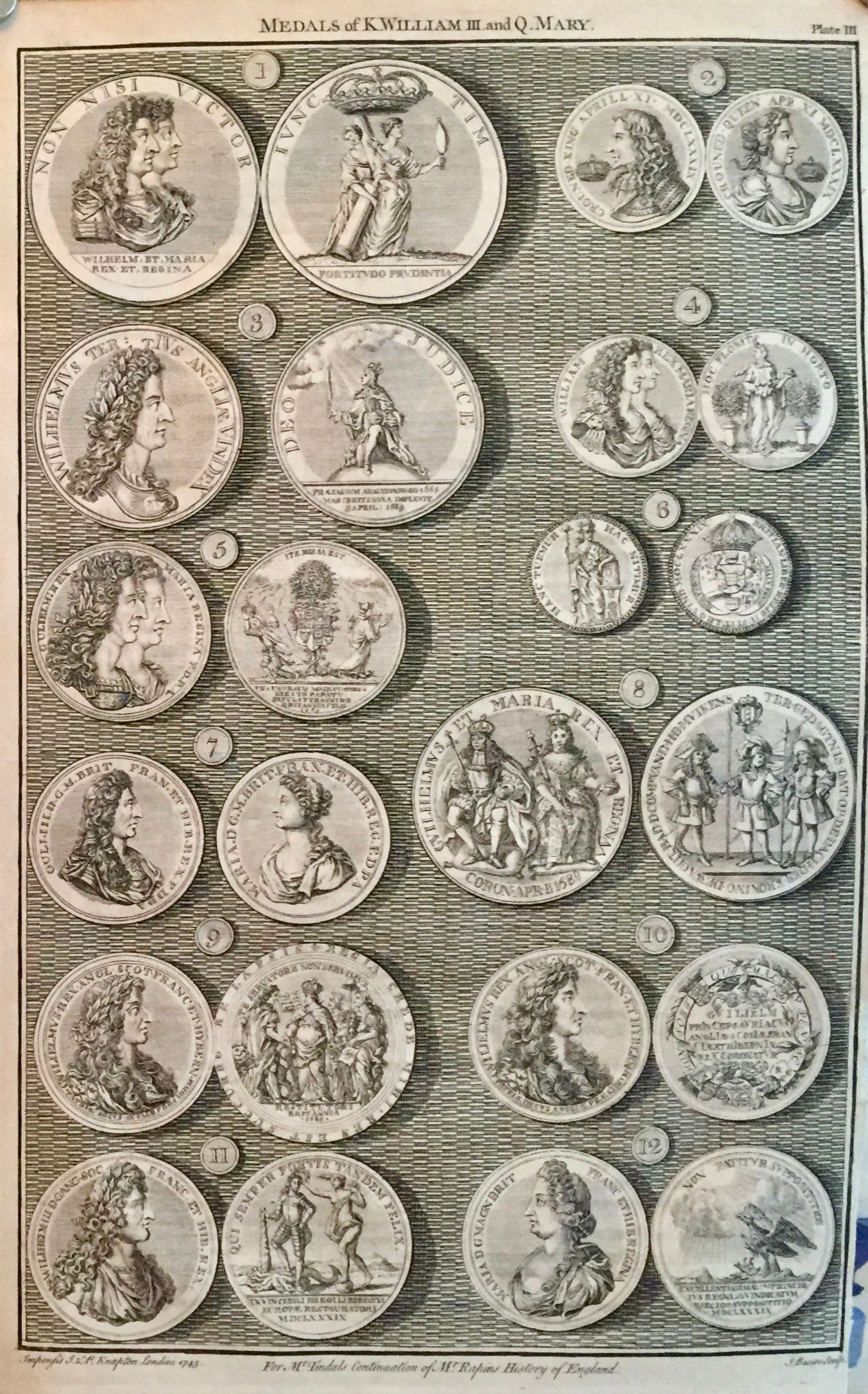 1745 Sheet of British Regal Medals - King William III & Queen Mary Collectible Set of 2 | Historical Coin Collection, Royal Memorabilia for Display & Gift Giving