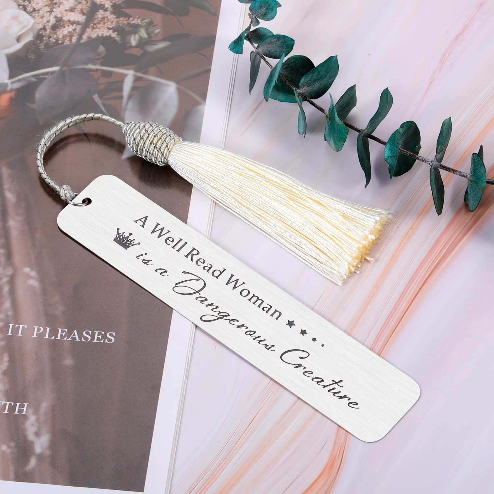 Beautiful Bookmark for Women - Unique Gifts for Book Lovers, Birthday, Christmas - Perfect for Female Friends, Teen Girls, Boss Lady & Teachers - 'A Well Read Woman is A Dangerous Creature' Quote - Great as Stocking Stuffers & Reading Accessories - Ideal for Book Clubs, Libraries & Cozy Reading Nooks