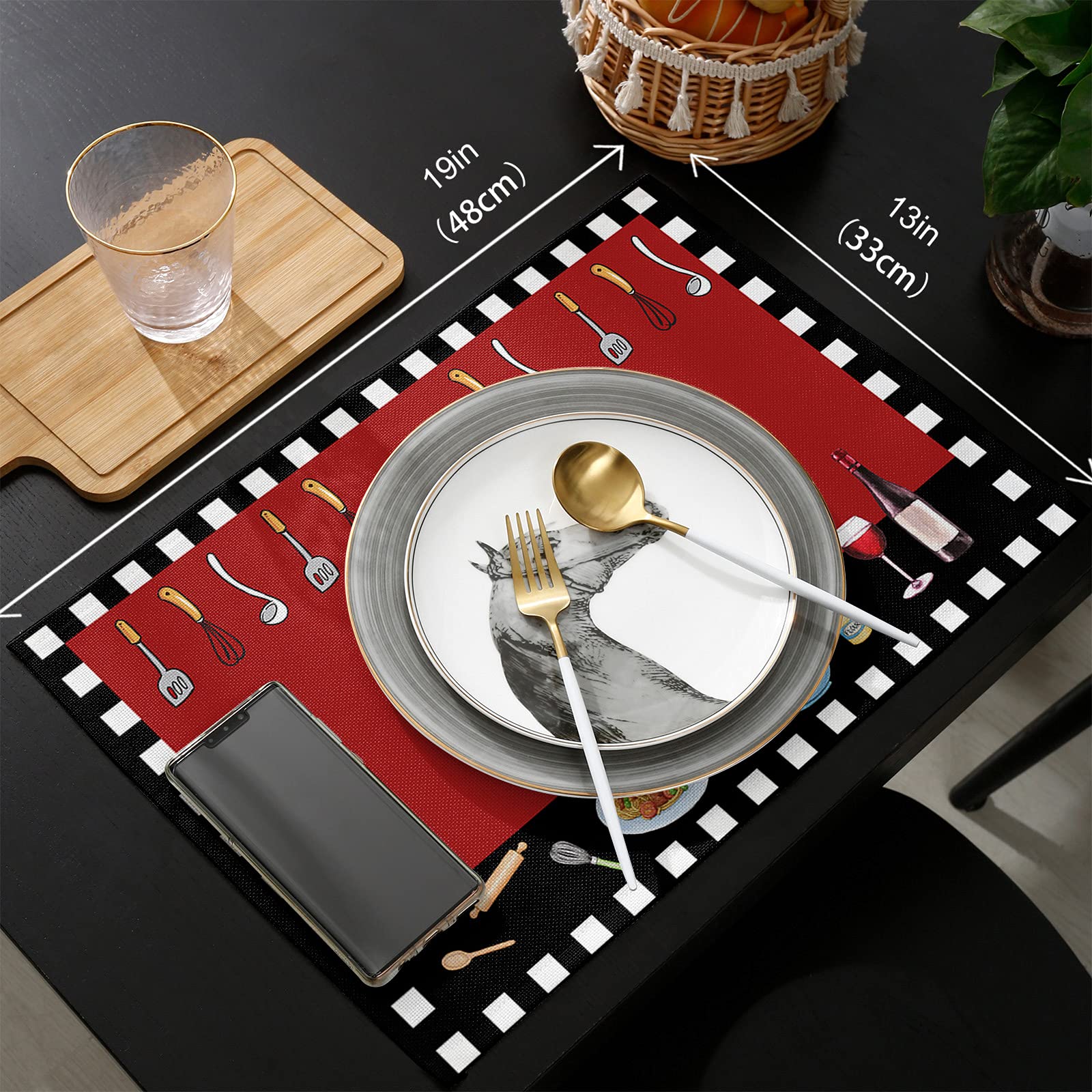 Fat Chef Table Runner and Placemats Set of 4 - Farmhouse Burlap Kitchen Decor for Party, Wedding & Dining - Chef-Themed Place Settings for Home, Restaurant & Holiday Gatherings