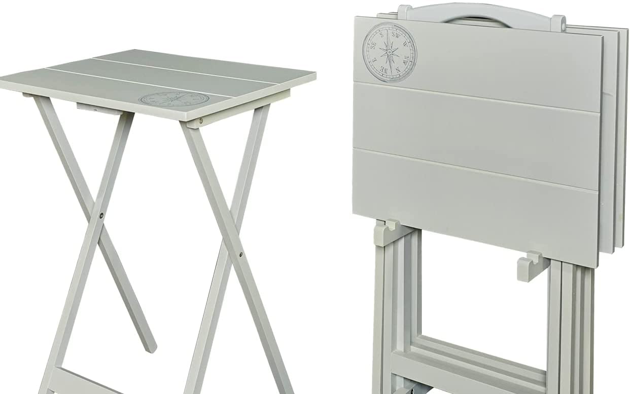 Premium Wooden Tray Table Set with Stand - 4 Trays & 2 Adjustable Legs - Lightweight, Portable (18.9