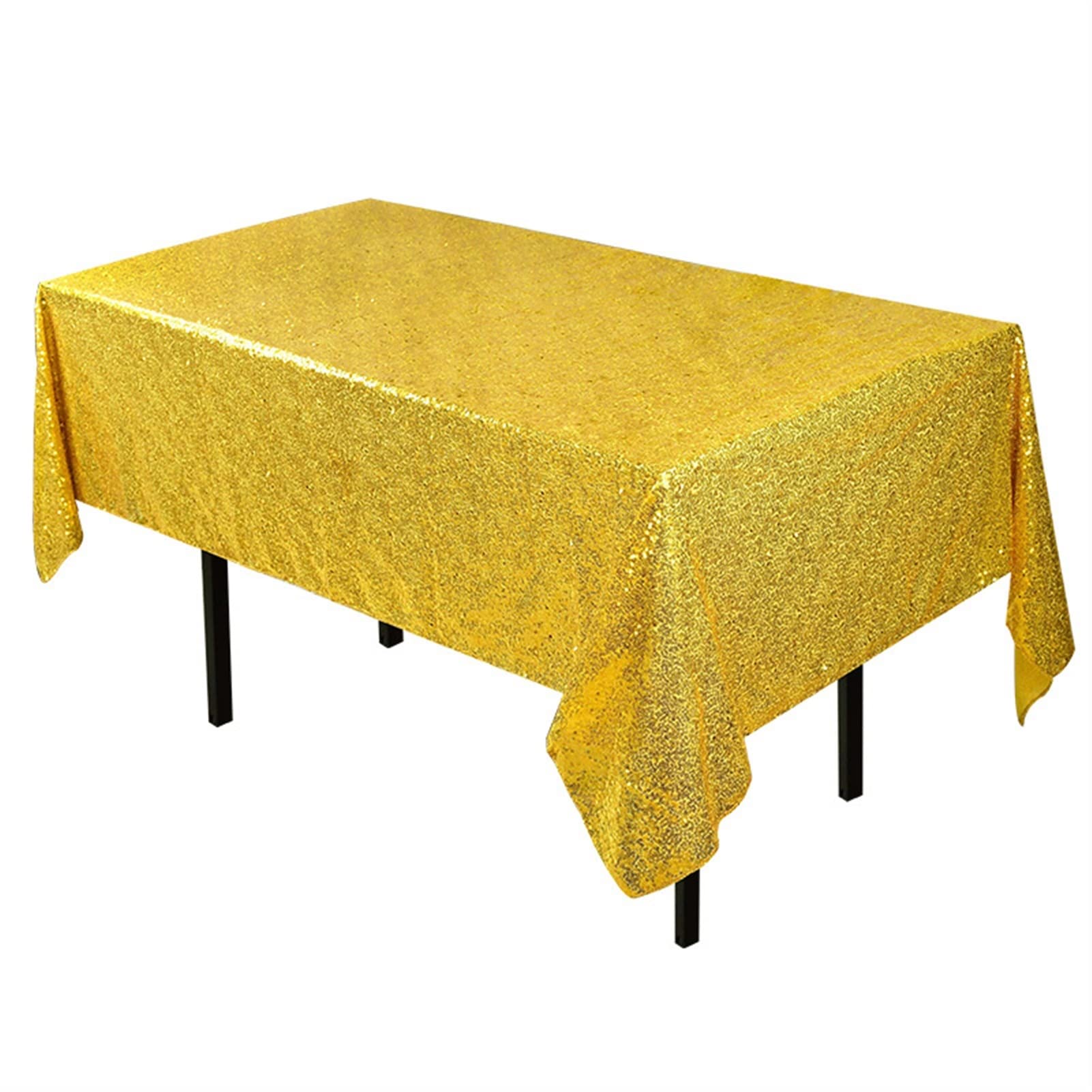 DOLELAI 180x120cm Gold Silver Sequin Polyester Tablecloth - Glitter Party Table Cover for Wedding, Banquet, Birthday, Christmas Decorations - Waterproof & Wrinkle-Resistant Dining Table Cloth for Home & Event Use