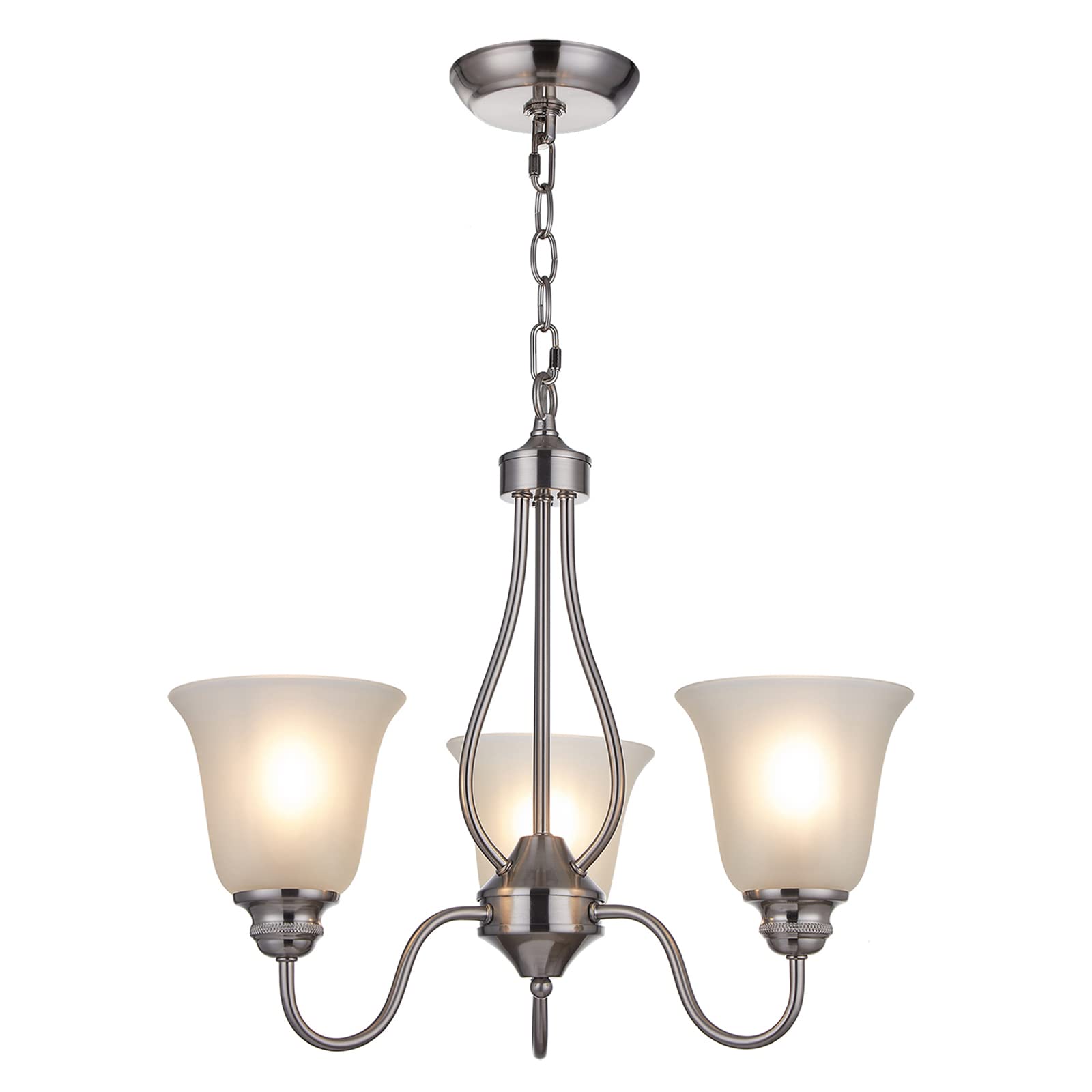 3-Light Brushed Nickel Chandelier - Classic Frosted Glass Ceiling Light Fixture for Dining Room, Living Room & Hallway | Energy Efficient LED Compatible (Bulbs Not Included) | Perfect for Home Decor, Office Meetings & Elegant Gatherings