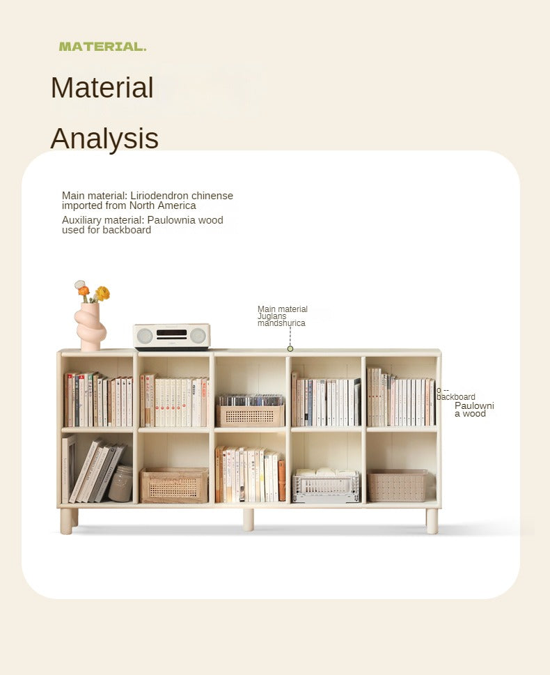 Poplar Solid Wood Bookcase - Free Combination Cream Style Bookshelf for Living Room, Bedroom & Office Storage