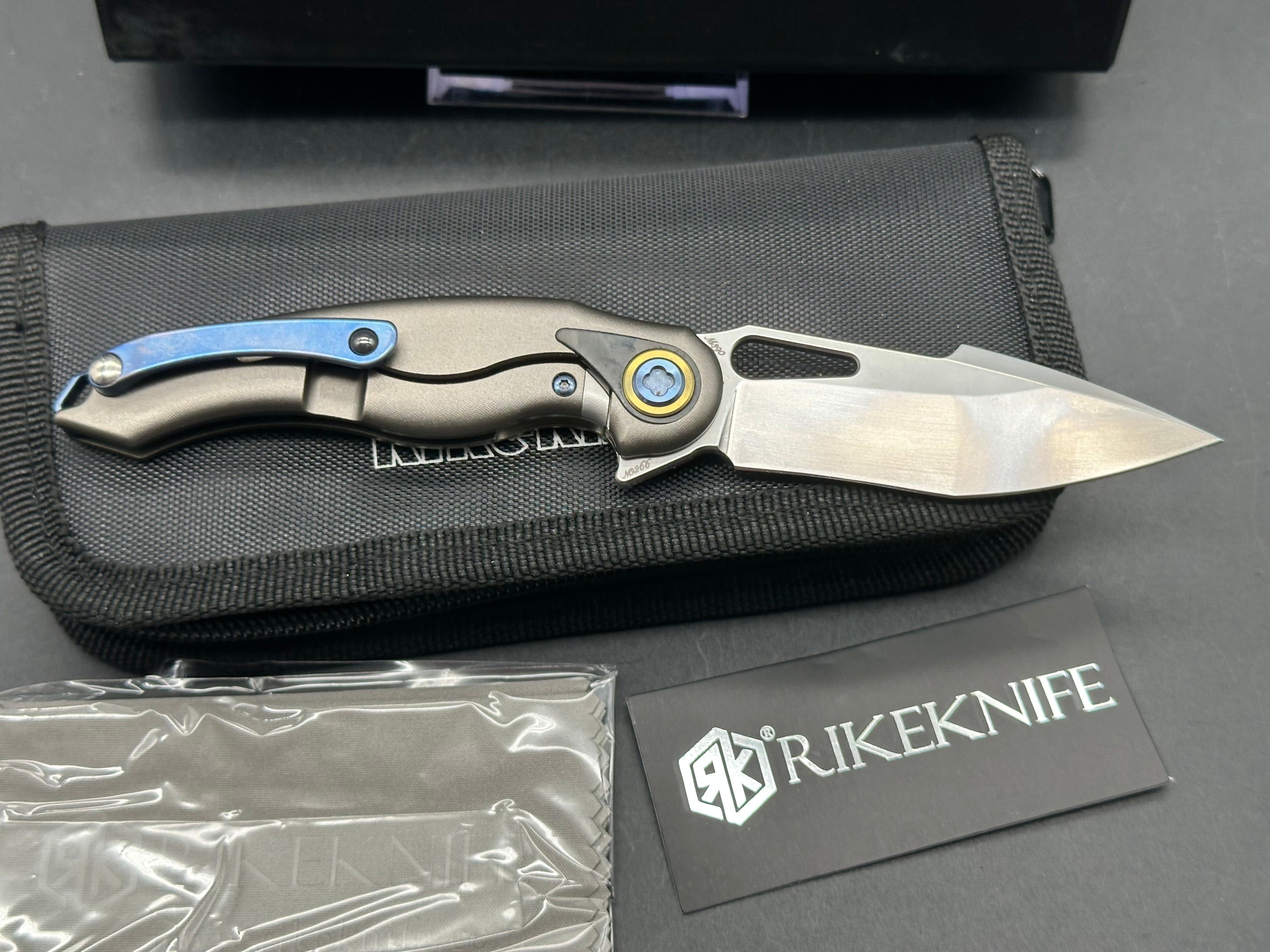Rike Knives Unicorn Folding Pocket Knife - M390 Steel Blade, Black/Blue Carbon Fiber Handle - EDC, Outdoor, Camping, Hunting, Survival Gear