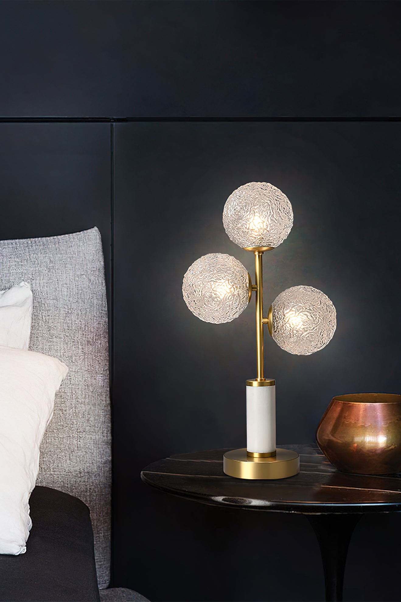 3-Head Glass Ball Table Lamp - Modern LED Desk Light for Bedroom, Living Room & Office - Stylish Ambient Lighting for Home Decor