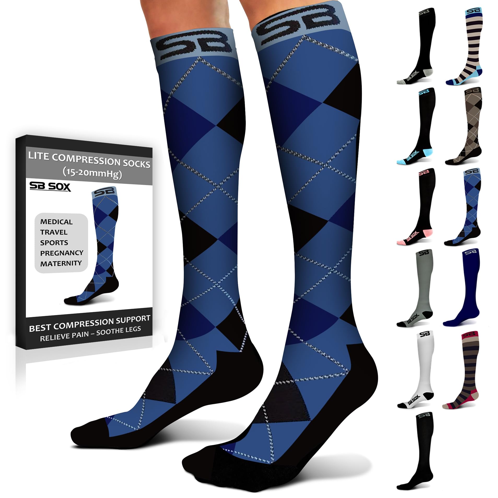 SB SOX Lite Compression Socks for Men & Women (15-20mmHg) – Best Graduated Compression Socks for Travel, Running, Nursing & Daily Wear - Improves Circulation & Reduces Swelling - Perfect for Long Flights, Workouts & Standing All Day - Available in XXL Sizes