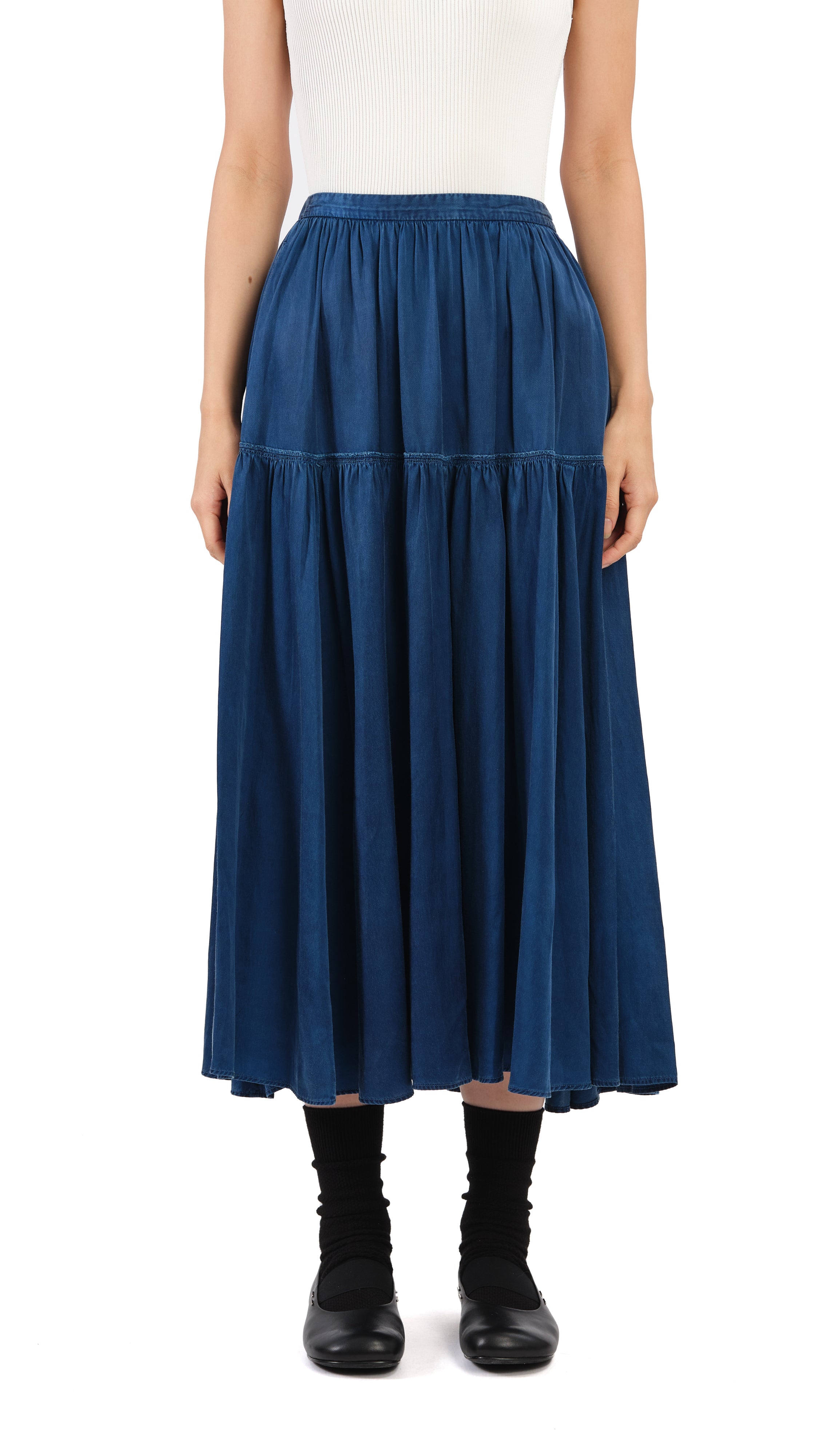 Kurashikizome Gathered Skirt - Japanese Traditional Dyed Floral Print A-Line Skirt for Women | Perfect for Tea Ceremony, Summer Outfits & Boho Fashion