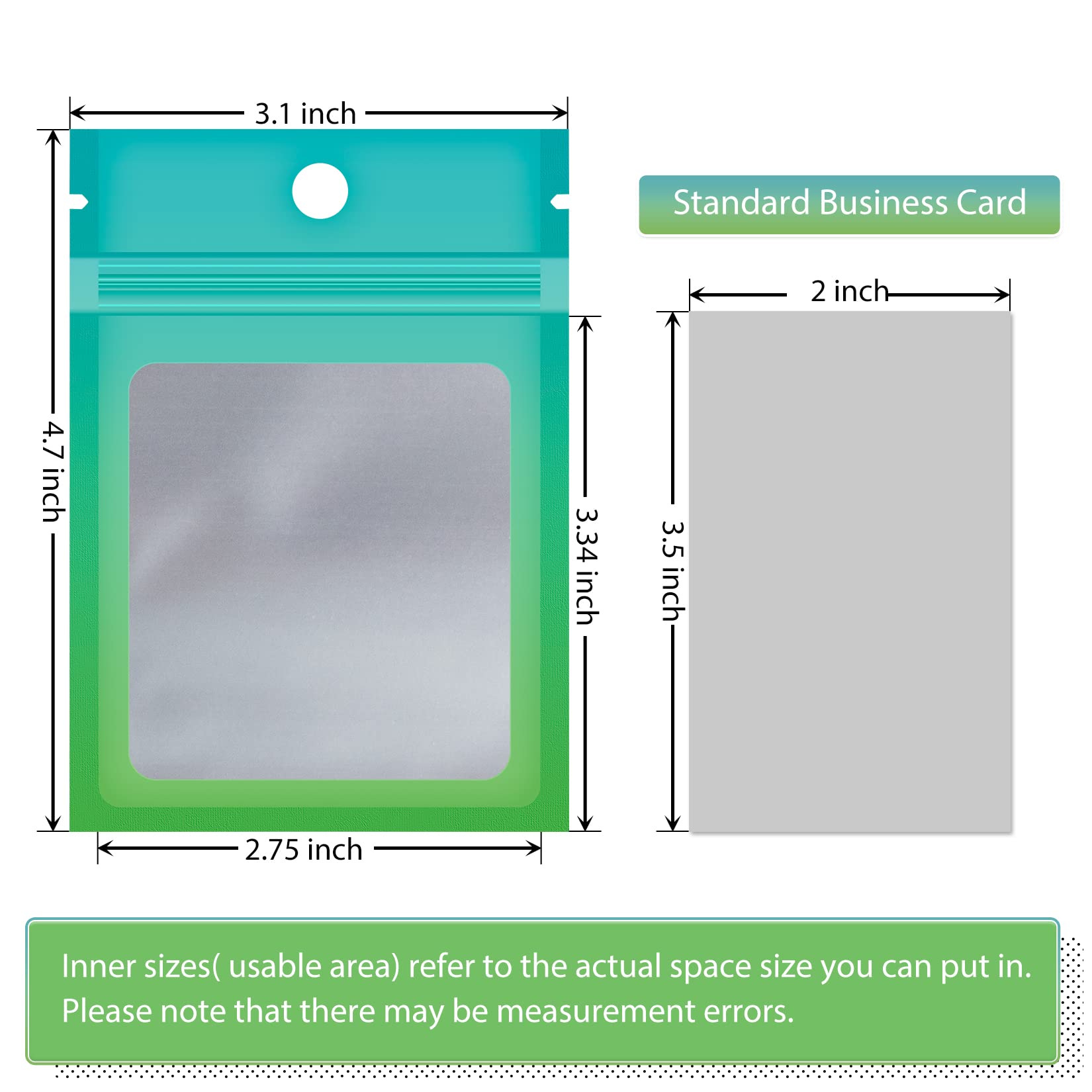 Funfery 100 Pack Resealable Smell Proof Mylar Bags - 3.1×4.7in Blue Green Food Storage Bags for Jewelry, Eyelash, Gloss & Small Business | Airtight Zipper Pouch for Travel, Organization & Sample Packaging