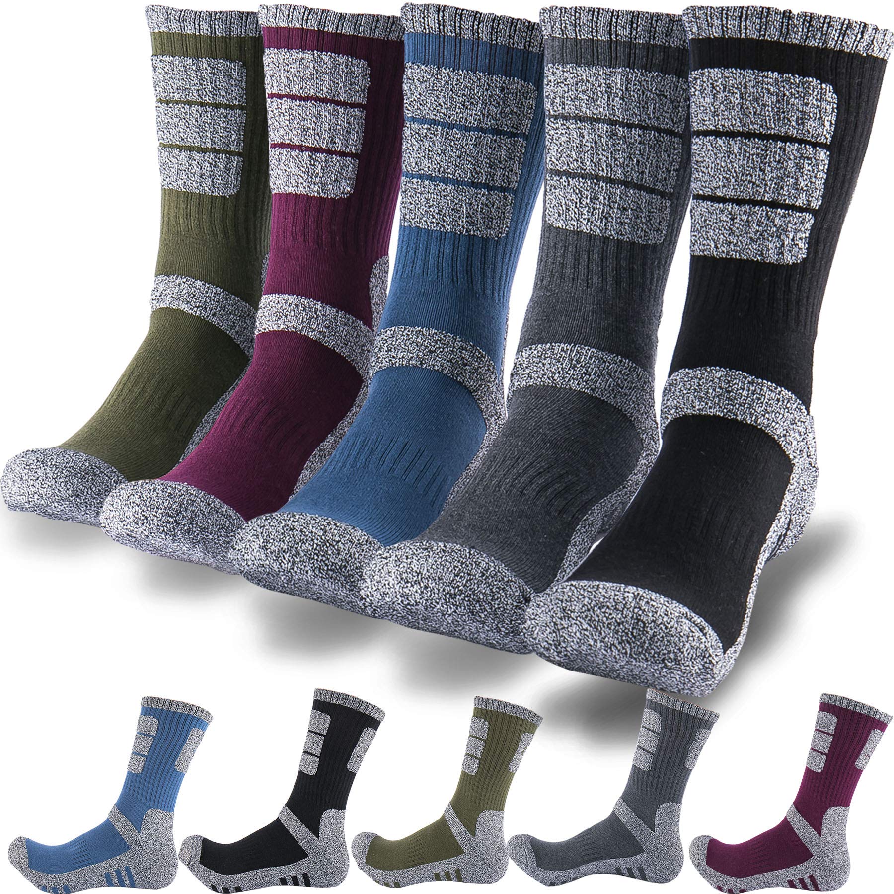 DEARMY 5-Pack Men's Performance Cushioned Athletic Hiking Crew Socks - Moisture Wicking, Breathable, All-Season Comfort for Running, Gym & Outdoor Activities