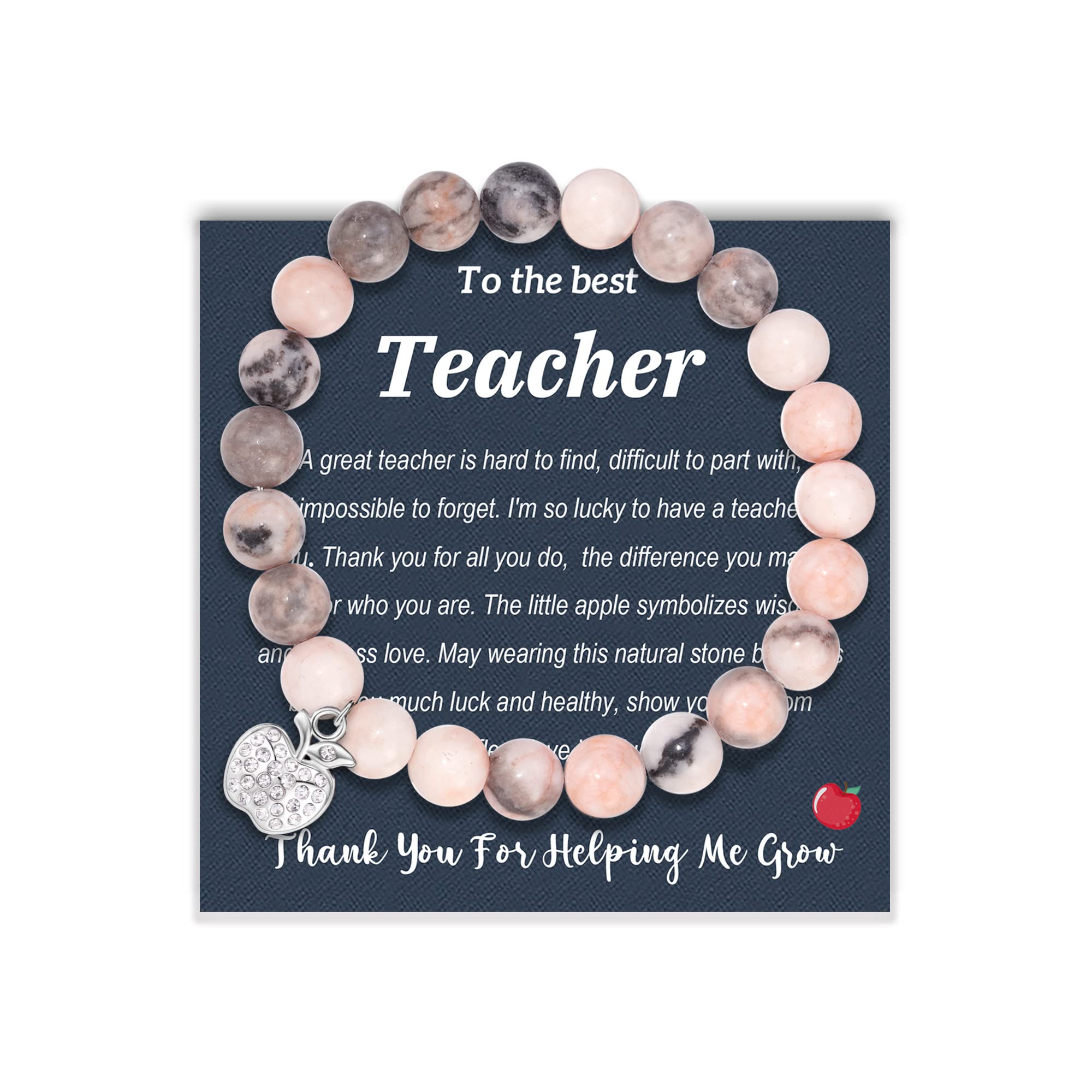 HGDEER Natural Stone Apple Bracelet - Thoughtful Teacher Appreciation Gift for Women, Perfect for Birthday, Thanksgiving, Teacher's Day, Retirement & Christmas | Ideal Gift from Students to Show Gratitude | Great for Classroom Wear, Special Occasions & Daily Jewelry