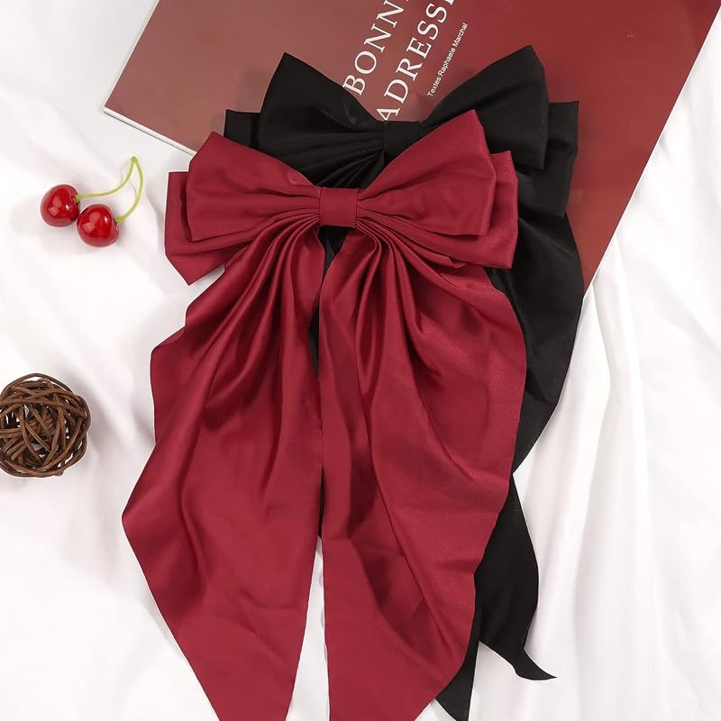 6PCS Soft Long Tails Hair Bows Clips - Metal Ponytail Holder with Big Silk Satin Ribbon for Women & Girls | Perfect for Parties, Weddings, School & Daily Hair Accessories
